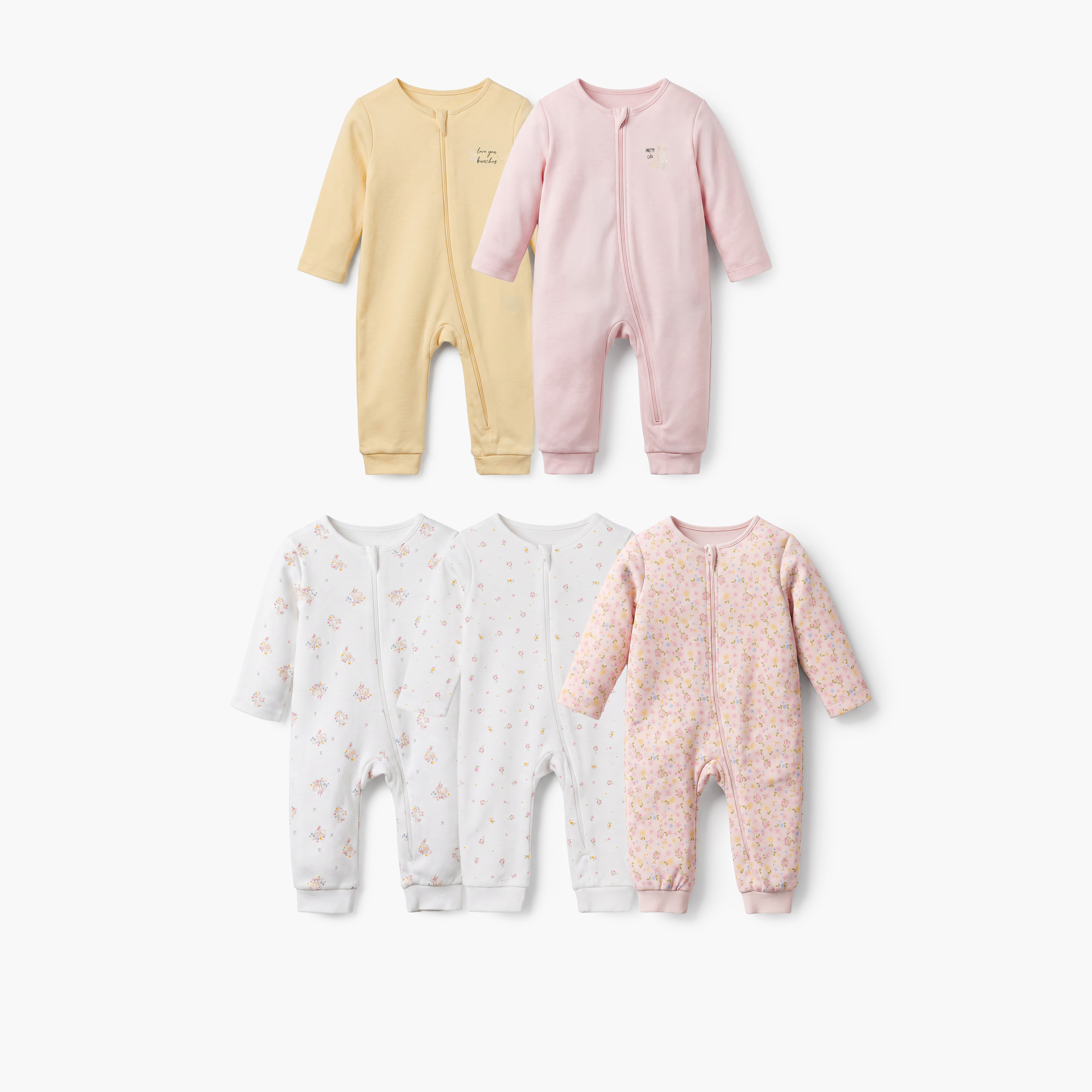 Pack of 5 Juniors Cotton Crew Neck Long Sleeves Sleepsuit with Floral Print-baby-girls-clothing-nightwear-sleepsuits-image-1
