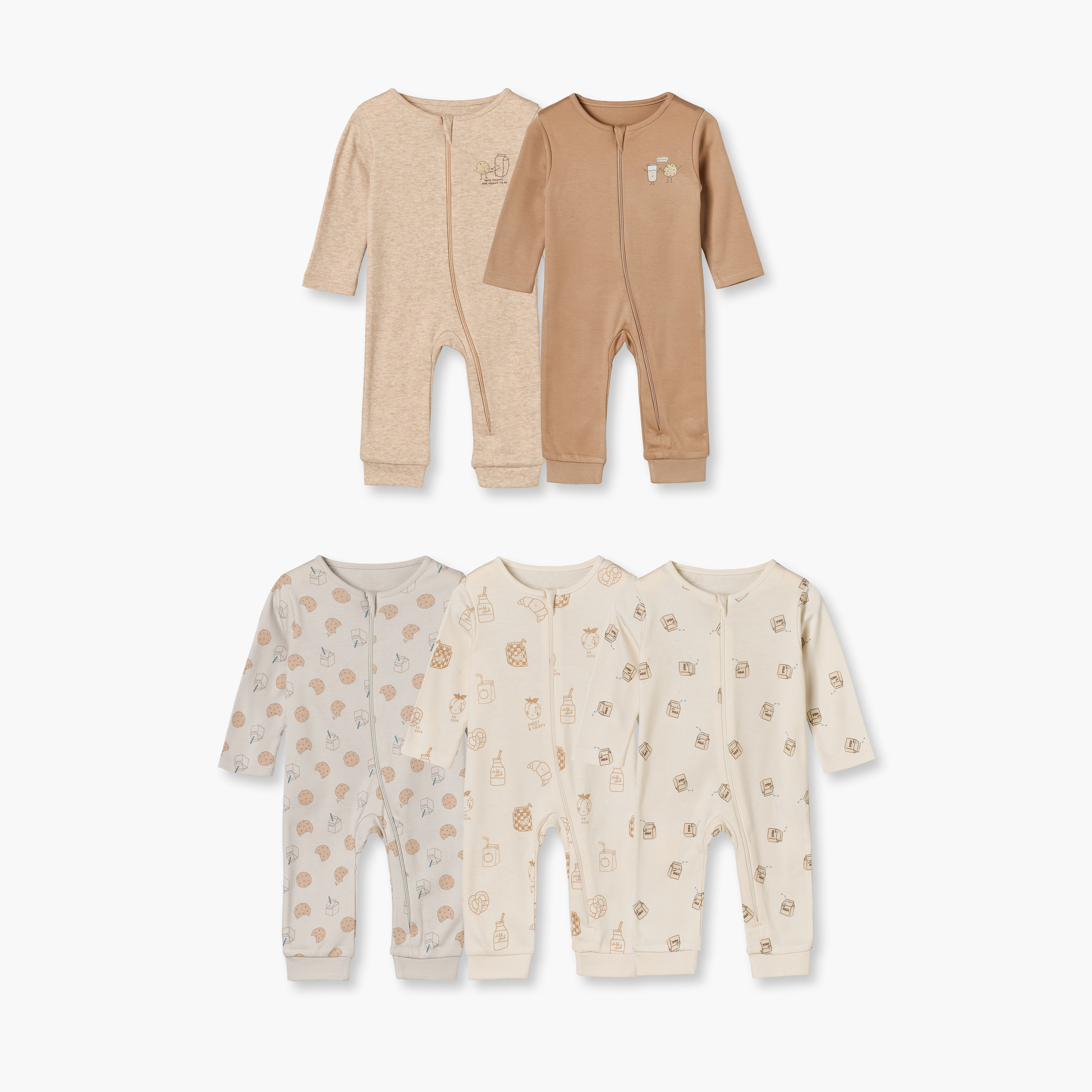 طقم بدلات نوم قطن برقبة ضيقة وأكمام طويلة وطبعات 5 قطع من جونيورز-baby-boys-clothing-nightwear-sleepsuits-image-1