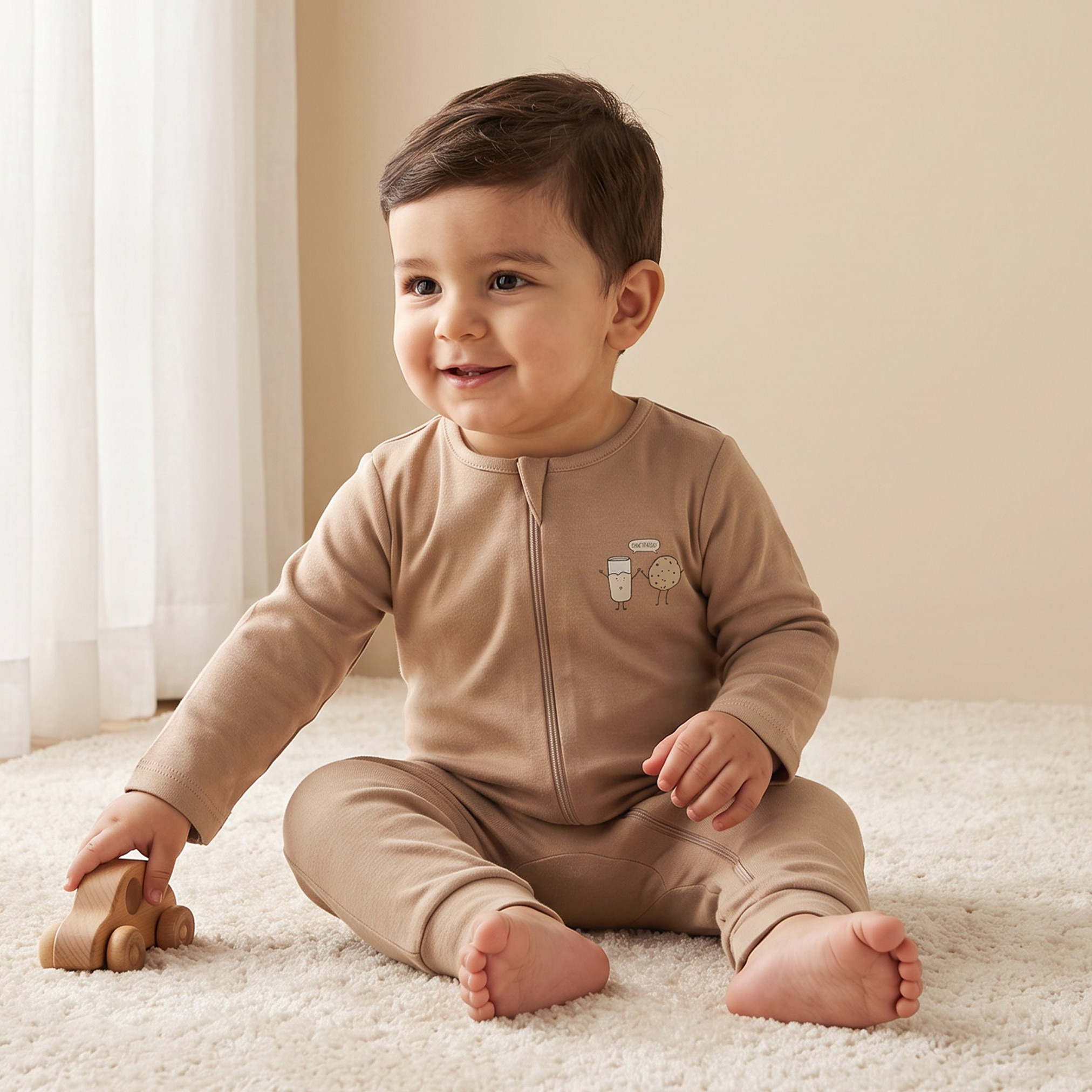 طقم بدلات نوم قطن برقبة ضيقة وأكمام طويلة وطبعات 5 قطع من جونيورز-baby-boys-clothing-nightwear-sleepsuits-image-2