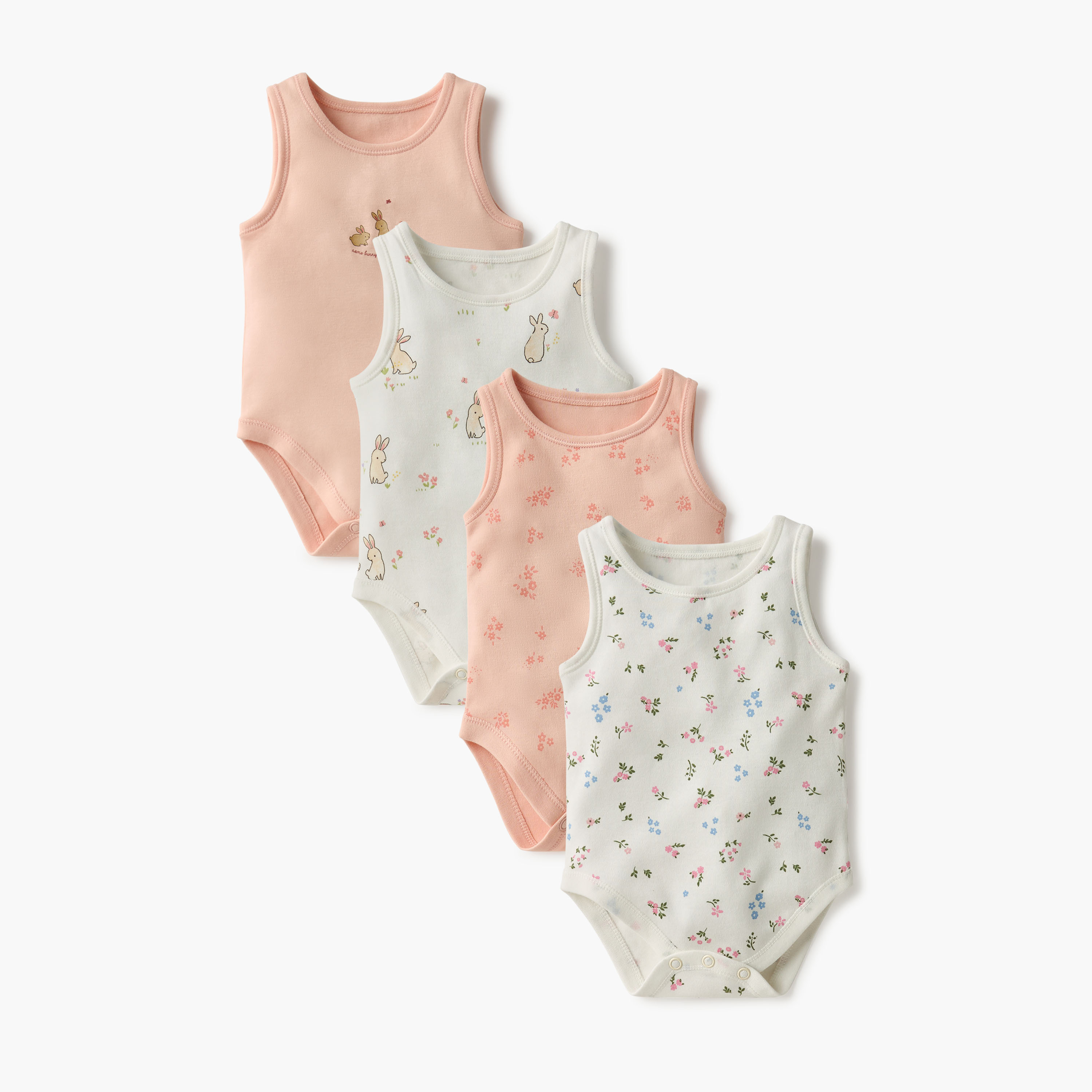 Juniors Printed Sleeveless Bodysuit with Button Closure - Set of 4-baby-girls-clothing-bodysuits-image-1