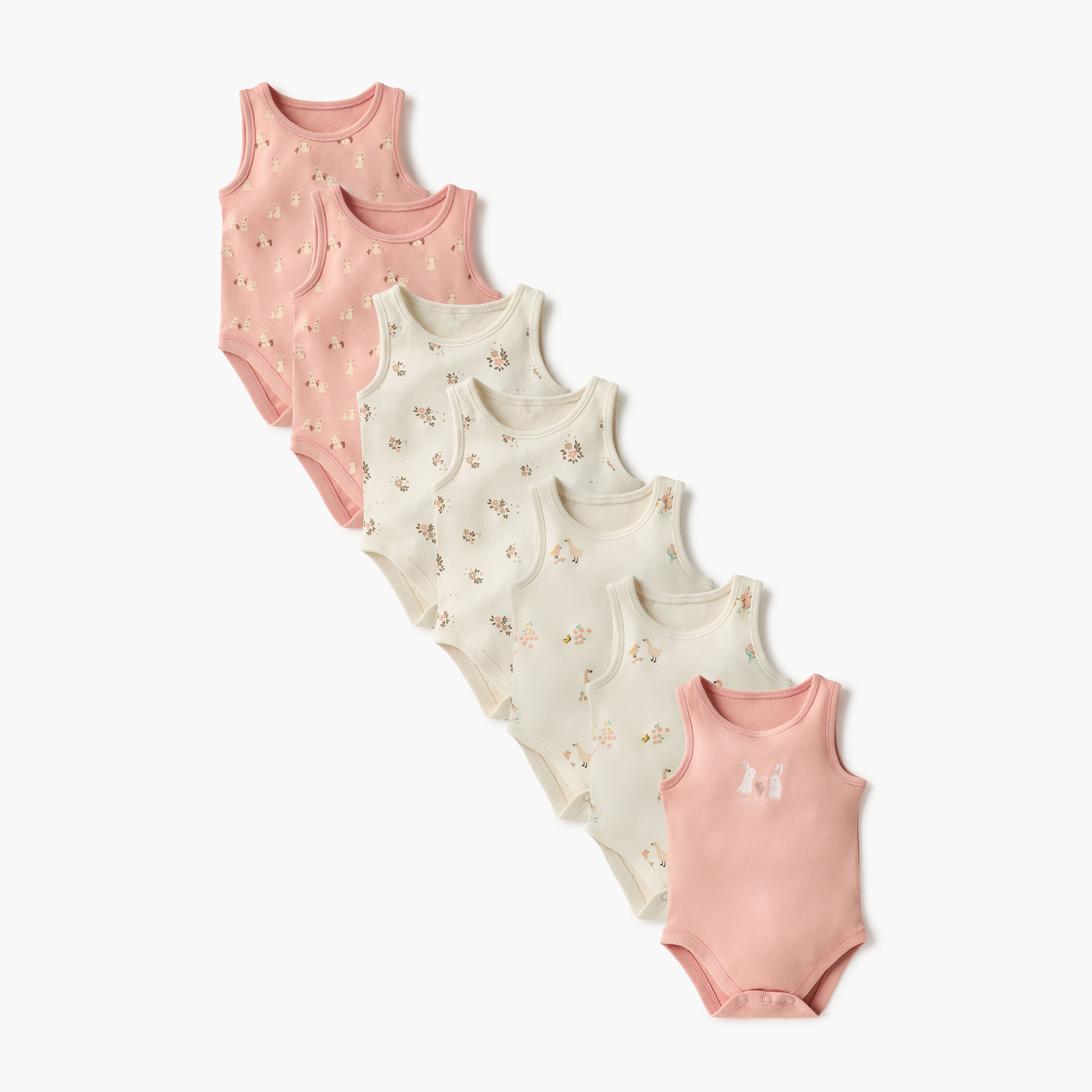 بودي سوت دون أكمام بأزرار إغلاق وطبعات من جونيورز - طقم من 7 قطع-baby-girls-clothing-bodysuits-image-1