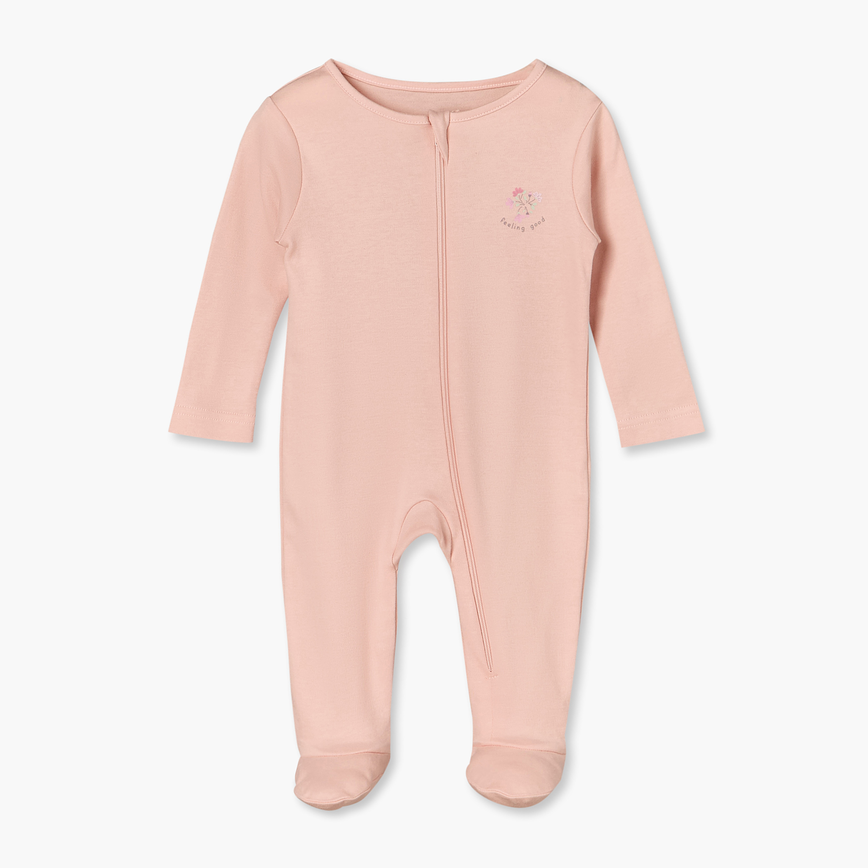 بدلة نوم قطن بياقة ضيقة وأكمام طويلة وطبعات زهرية من جونيورز - عبوة من 5 قطع-baby-girls-clothing-nightwear-sleepsuits-image-2