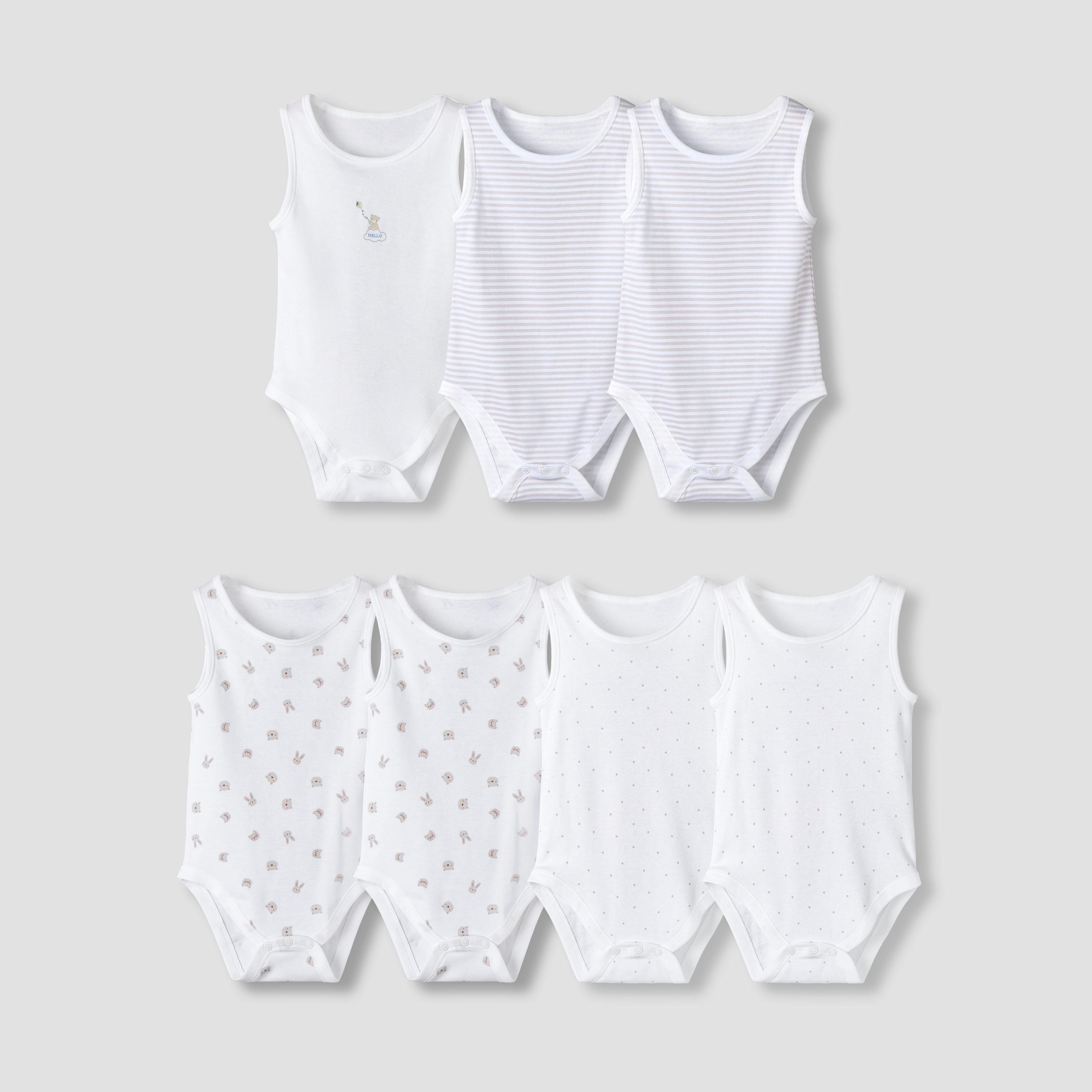 Pack of 7 Juniors Round Neck Sleeveless Bodysuit with Fun Prints-baby-boys-clothing-bodysuits-image-1