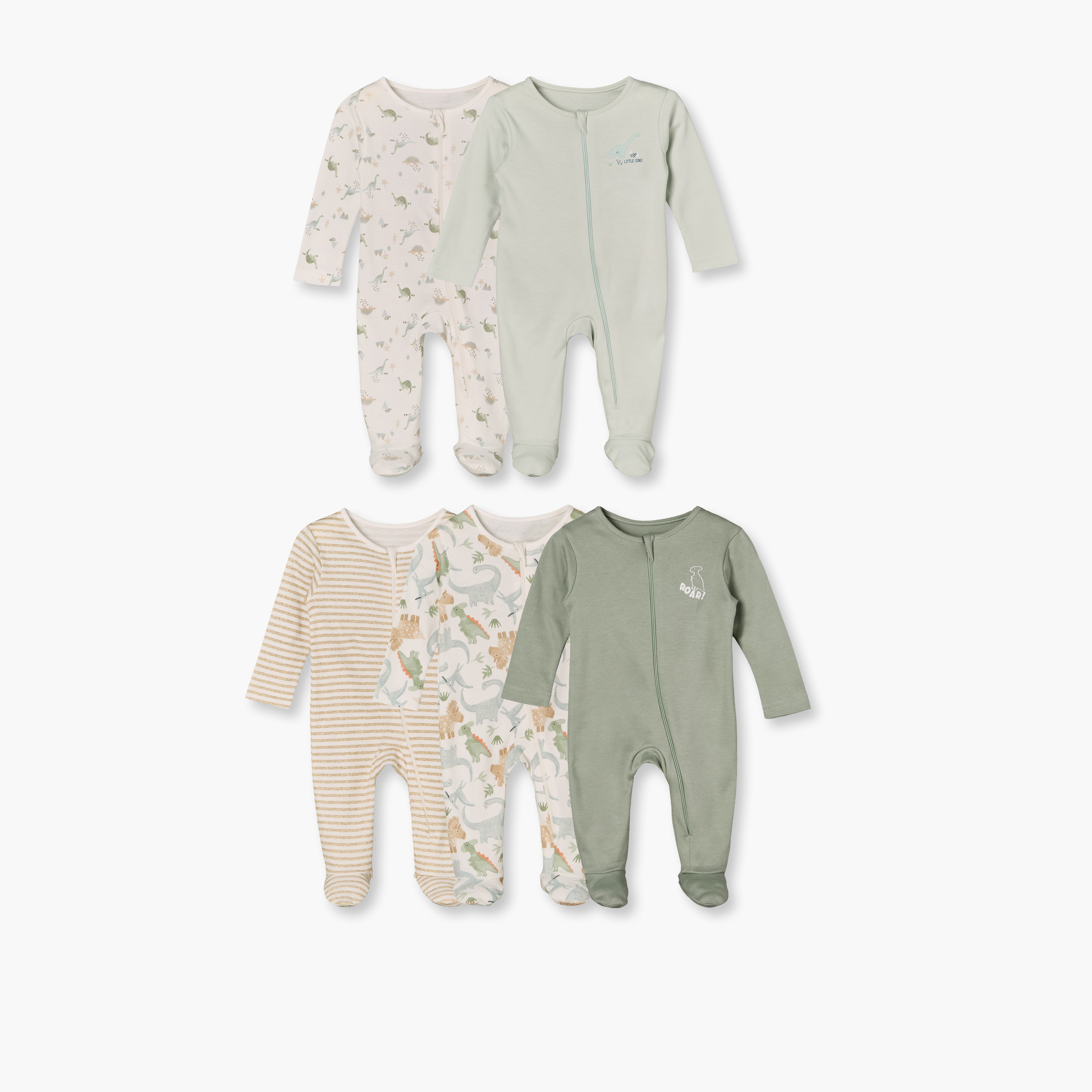 Pack of 5 Juniors Cotton Crew Neck Long Sleeves Sleepsuit with Dinosaur Print-baby-boys-clothing-nightwear-sleepsuits-image-1