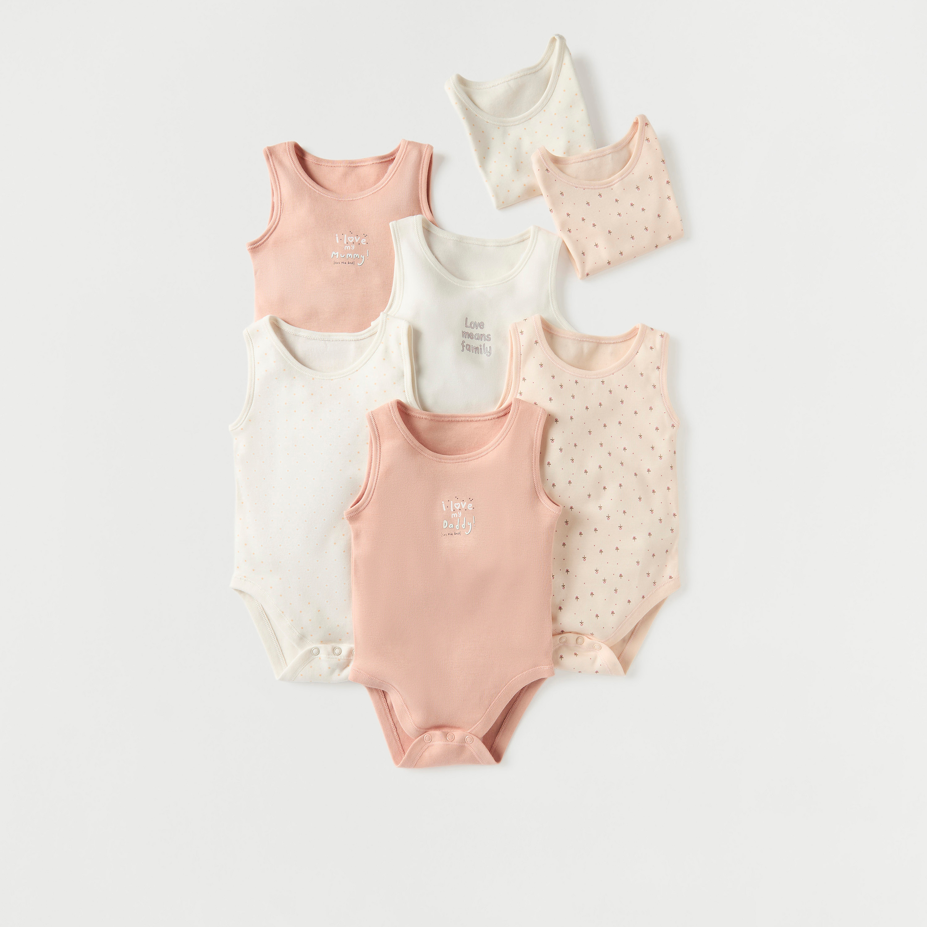 بودي سوت دون أكمام بأزرار إغلاق وطبعات من جونيورز - طقم 7 قطع-baby-girls-clothing-bodysuits-image-1
