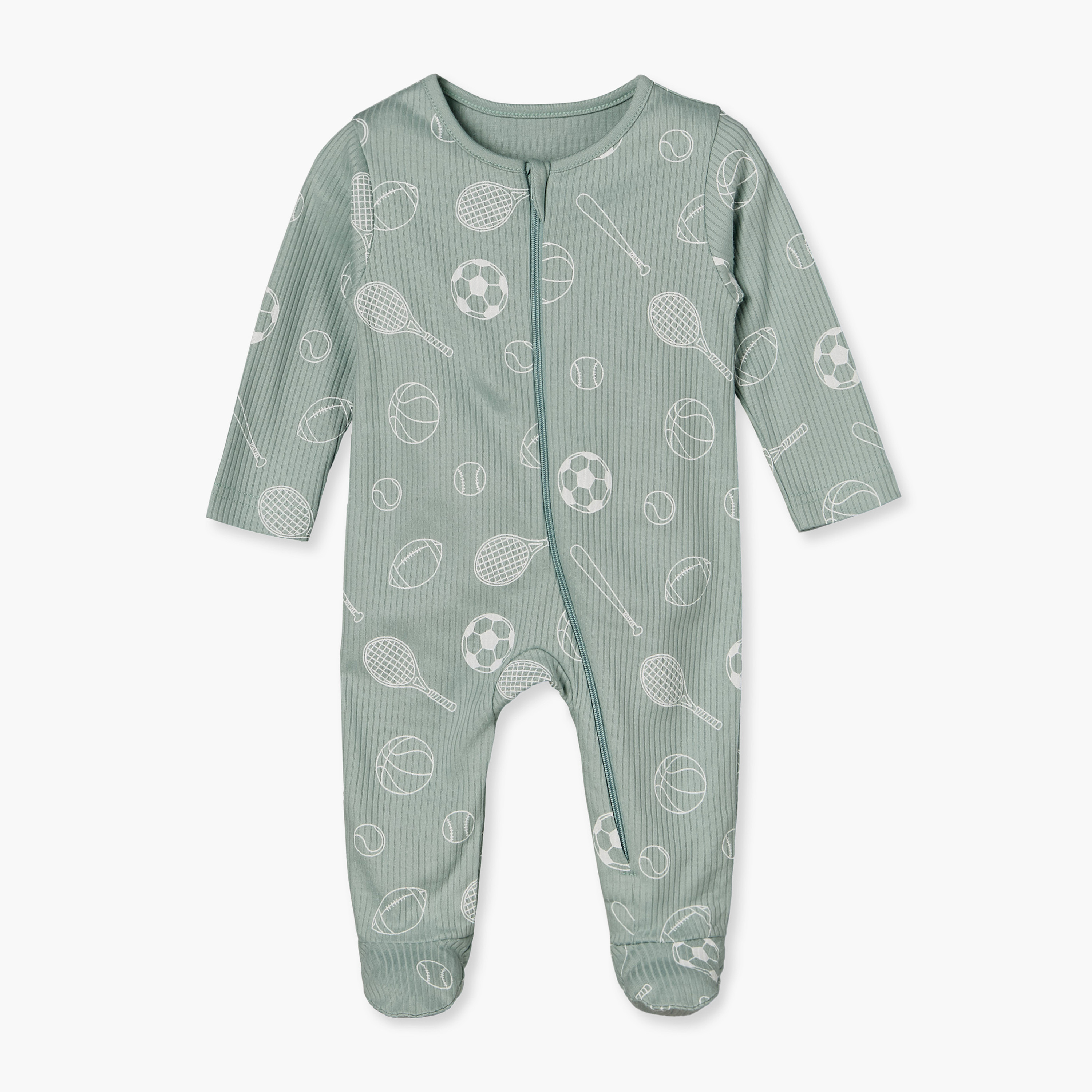 بدلات نوم قطنية بياقة ضيقة وأكمام طويلة بطبعات رياضية من جونيورز - عبوة من 5 قطع-baby-boys-clothing-nightwear-sleepsuits-image-5