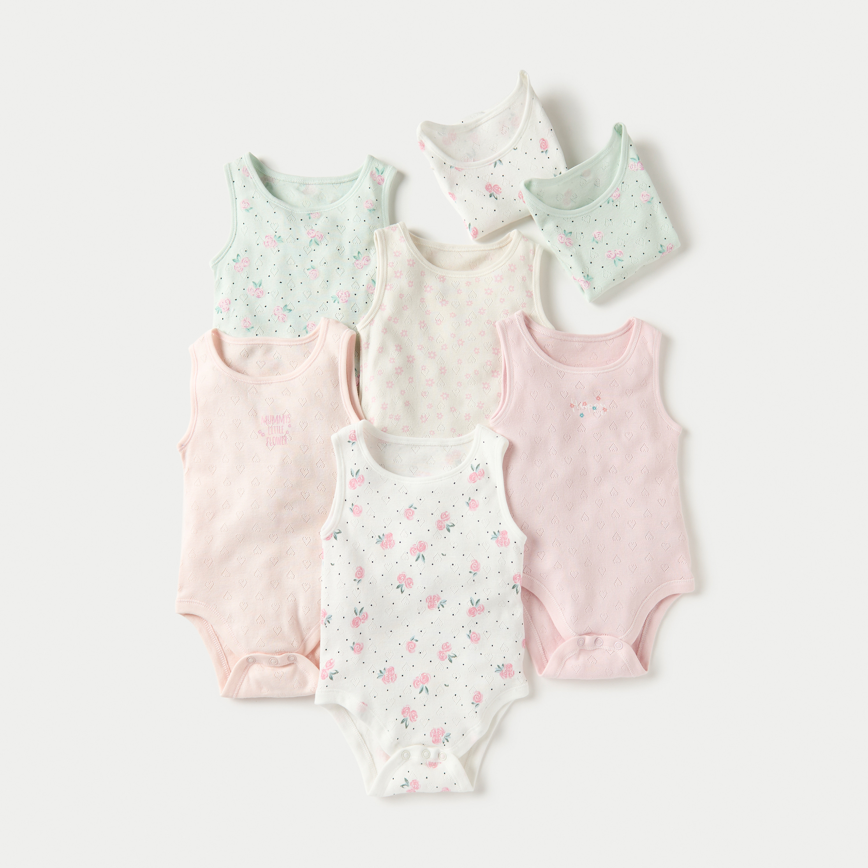 Juniors Floral Print Short Sleeveless Bodysuit - Set of 7-promo_babyshop_Buy2for1025_KWT130126-image-1