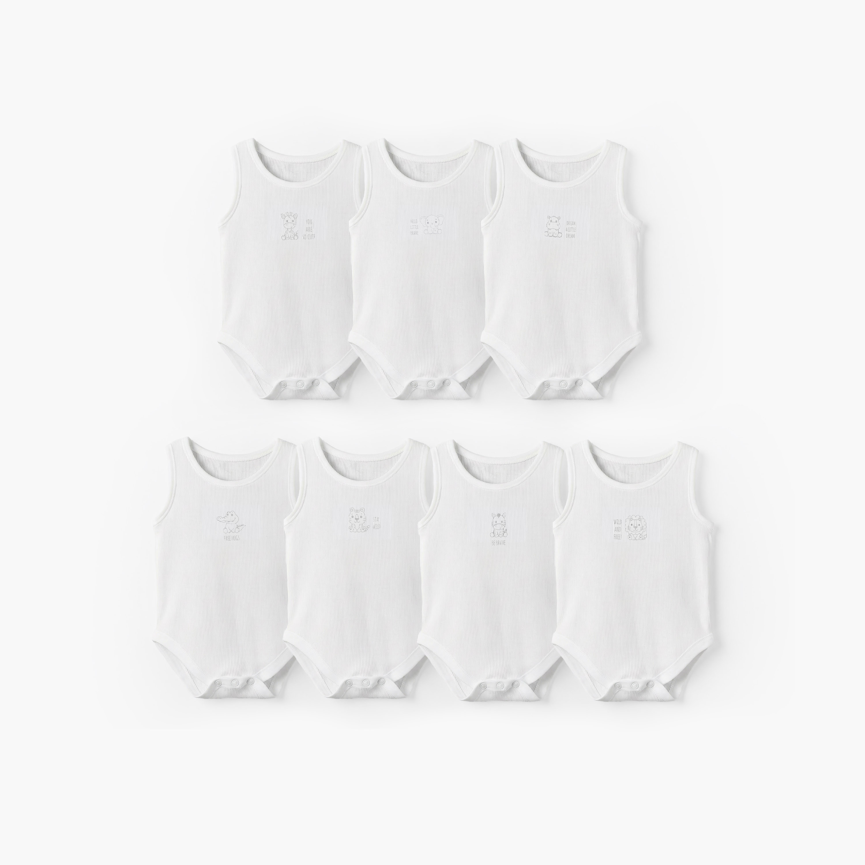 Pack of 7 Juniors Cotton Round Neck Sleeveless Bodysuit with Ribbed Design-baby-boys-clothing-bodysuits-image-1