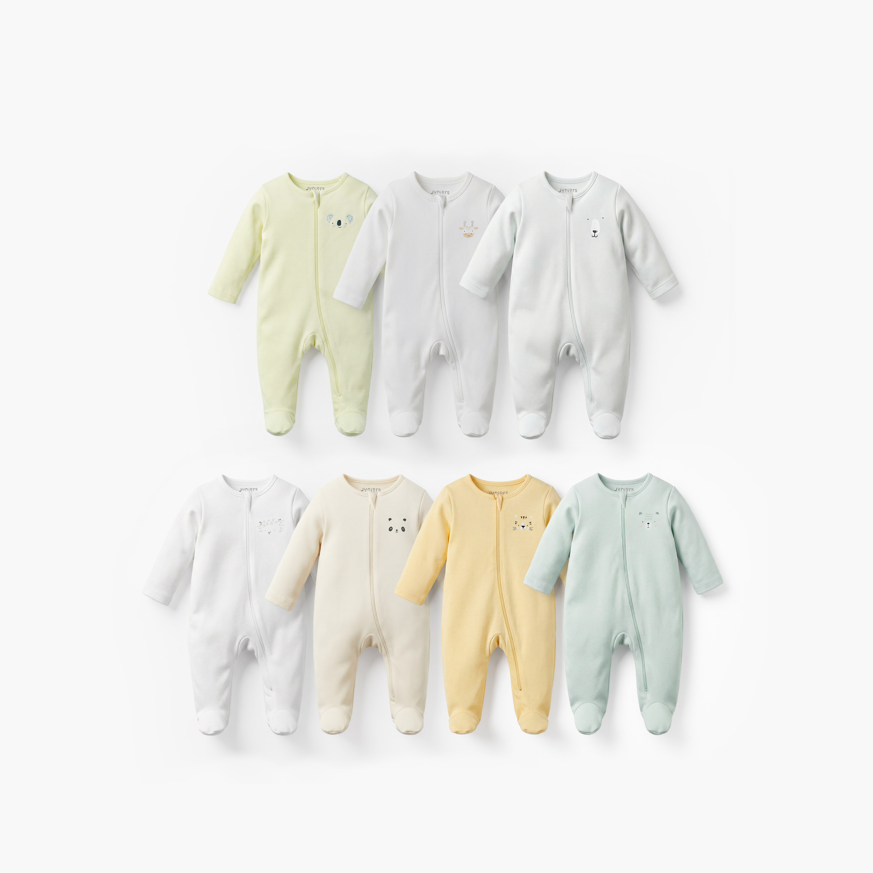 Pack of 7 Juniors Cotton Round Neck Long Sleeves Sleepsuit with Zip Closure-baby-girls-clothing-nightwear-sleepsuits-image-1