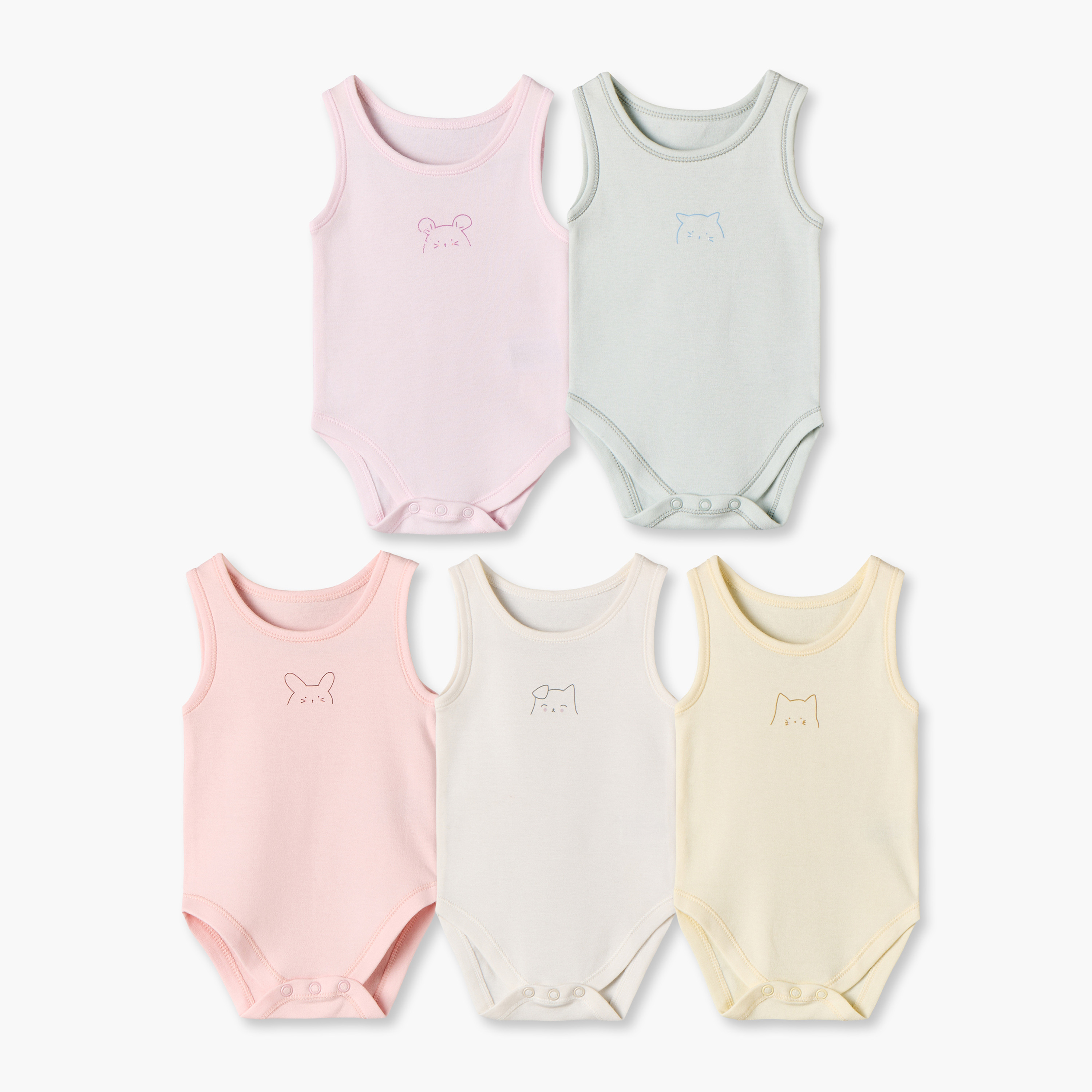 طقم بودي سوت قطن دون أكمام بياقة مستديرة وأزرار إغلاق كباسة 5 قطع من جونيورز-baby-girls-clothing-bodysuits-image-1
