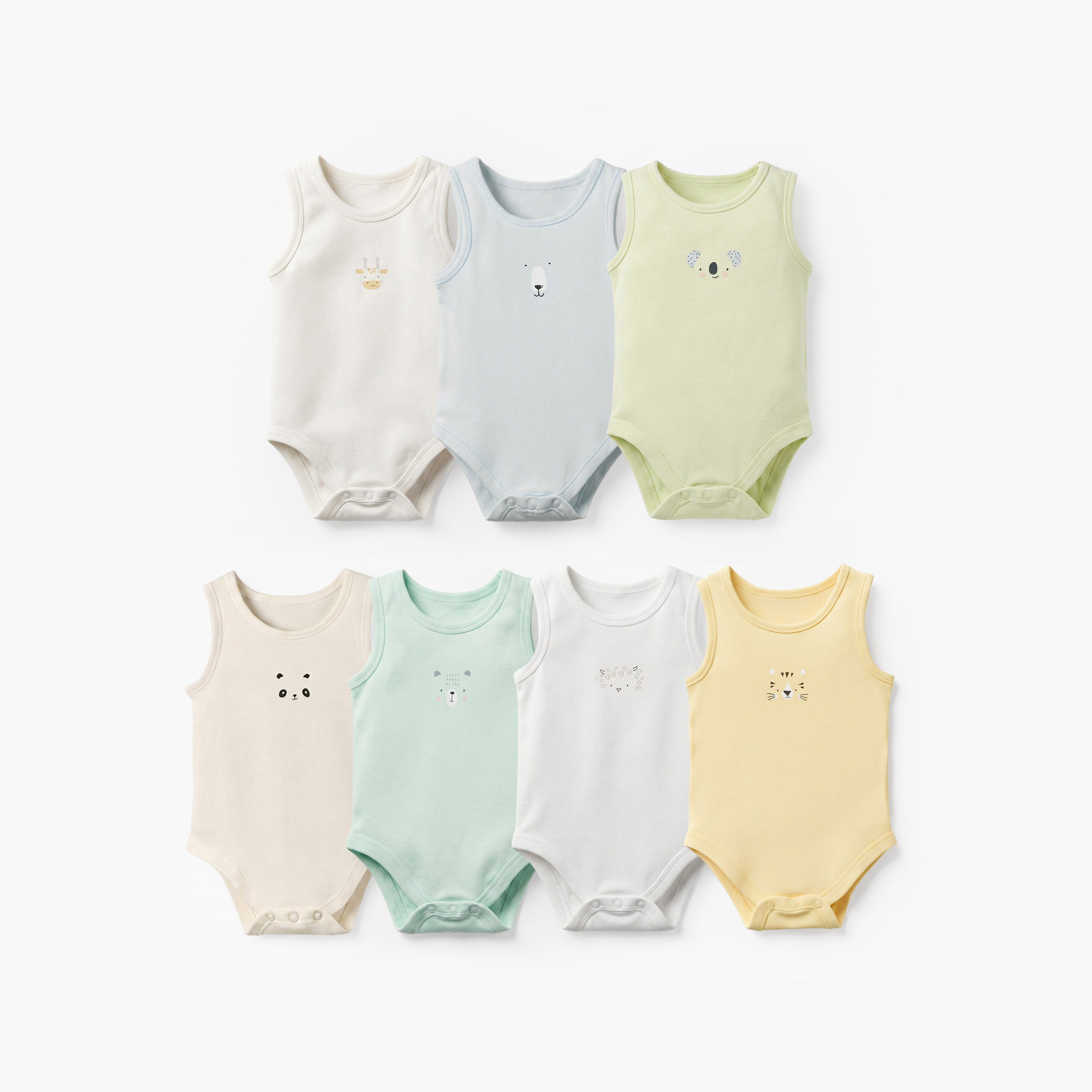 Pack of 7 Juniors Cotton Round Neck Sleeveless Bodysuit with Snap Button Closure-baby-boys-clothing-bodysuits-image-1