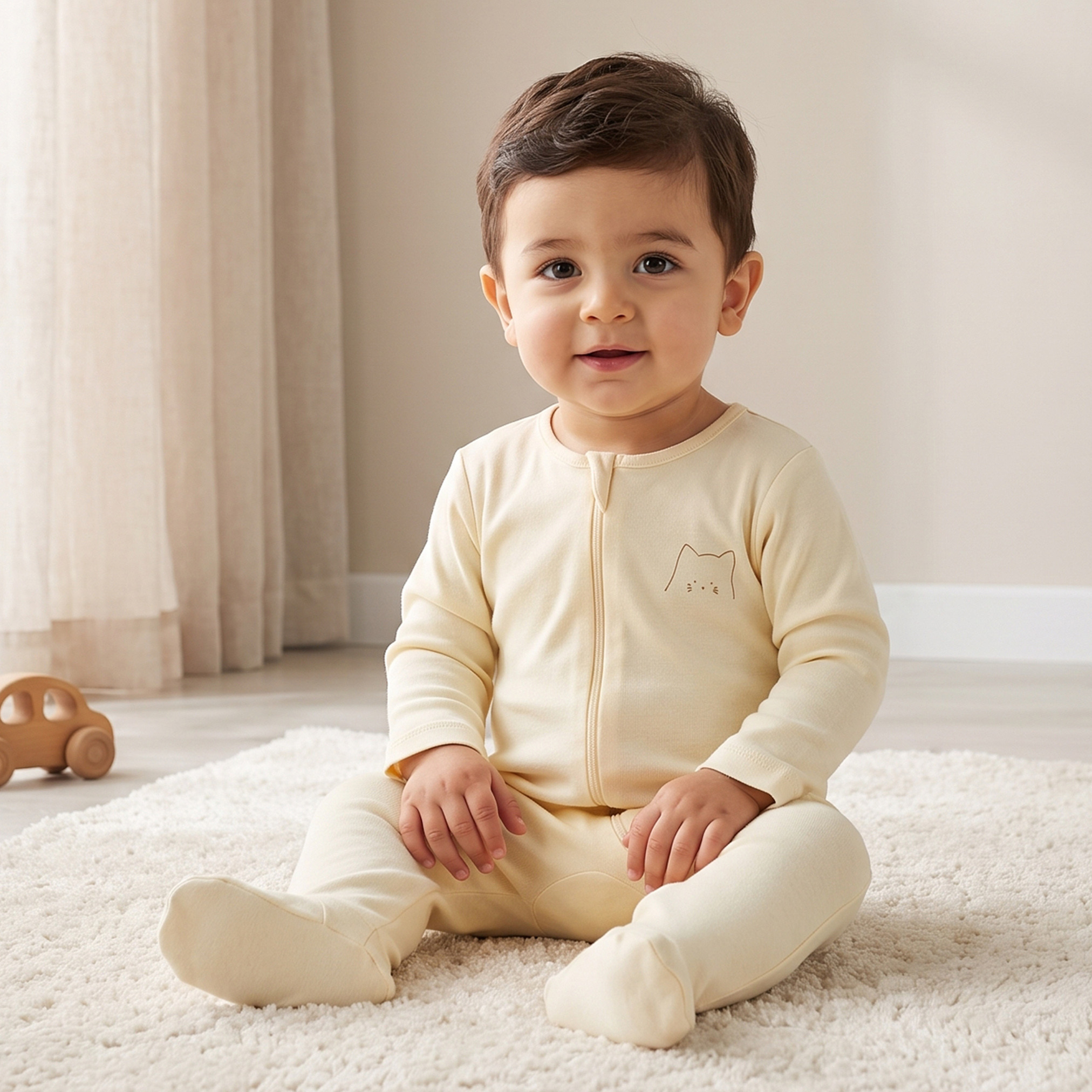 Juniors Cotton Crew Neck Long Sleeves Sleepsuit with Cat Print-baby-girls-clothing-nightwear-sleepsuits-image-2