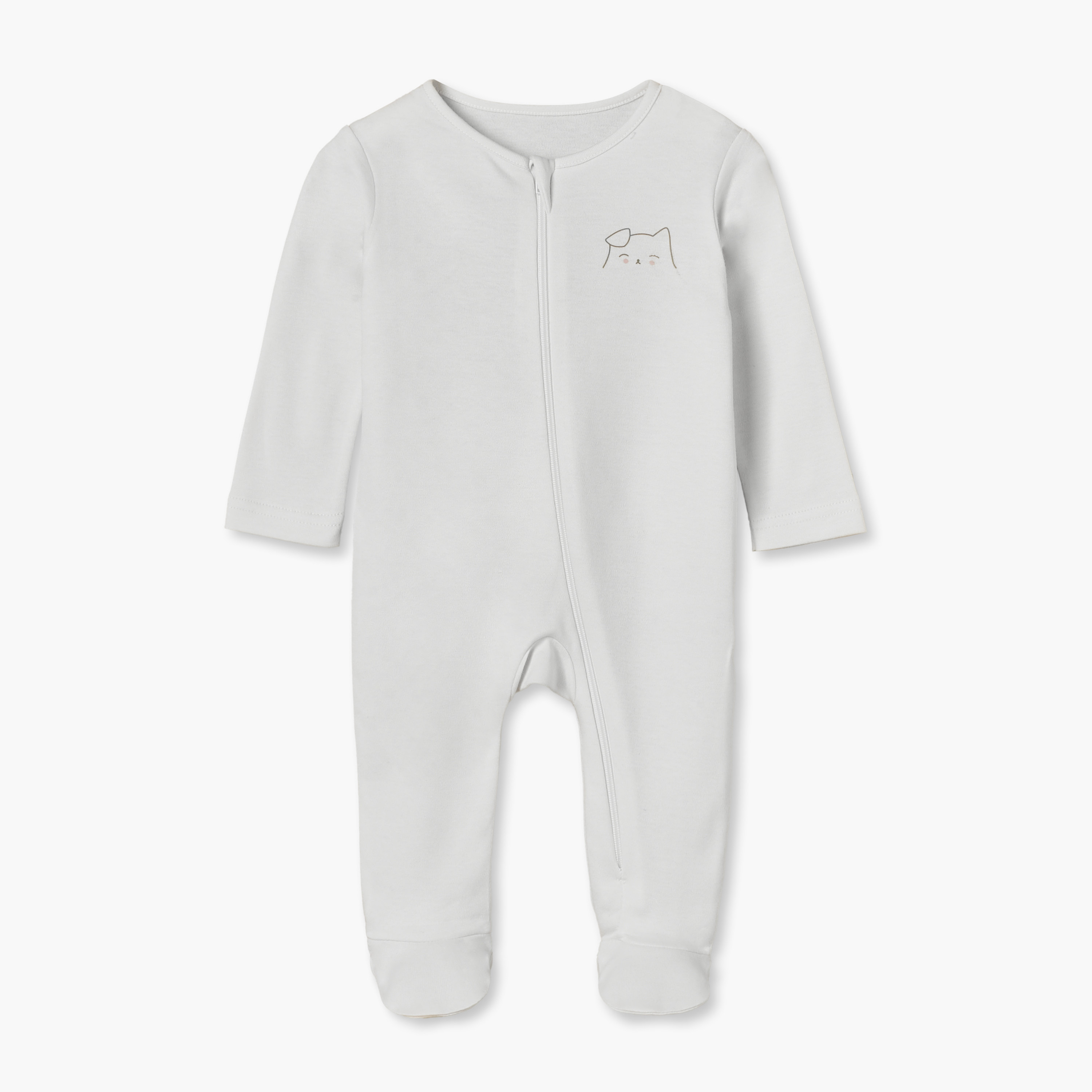 Juniors Cotton Crew Neck Long Sleeves Sleepsuit with Cat Print-baby-girls-clothing-nightwear-sleepsuits-image-5