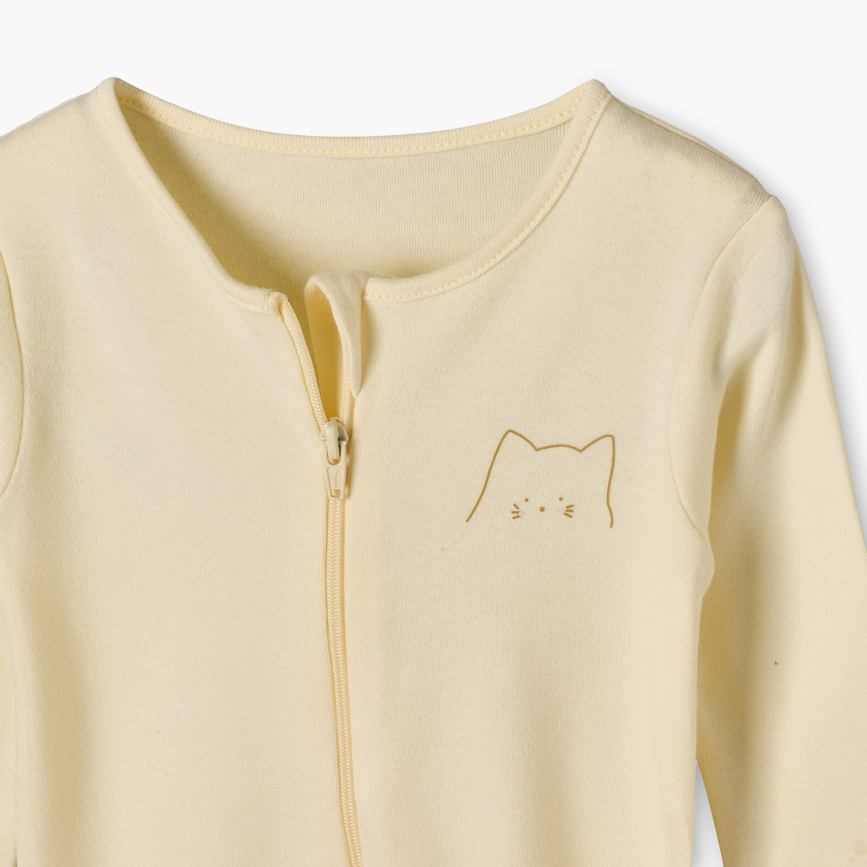 Juniors Cotton Crew Neck Long Sleeves Sleepsuit with Cat Print-baby-girls-clothing-nightwear-sleepsuits-image-9