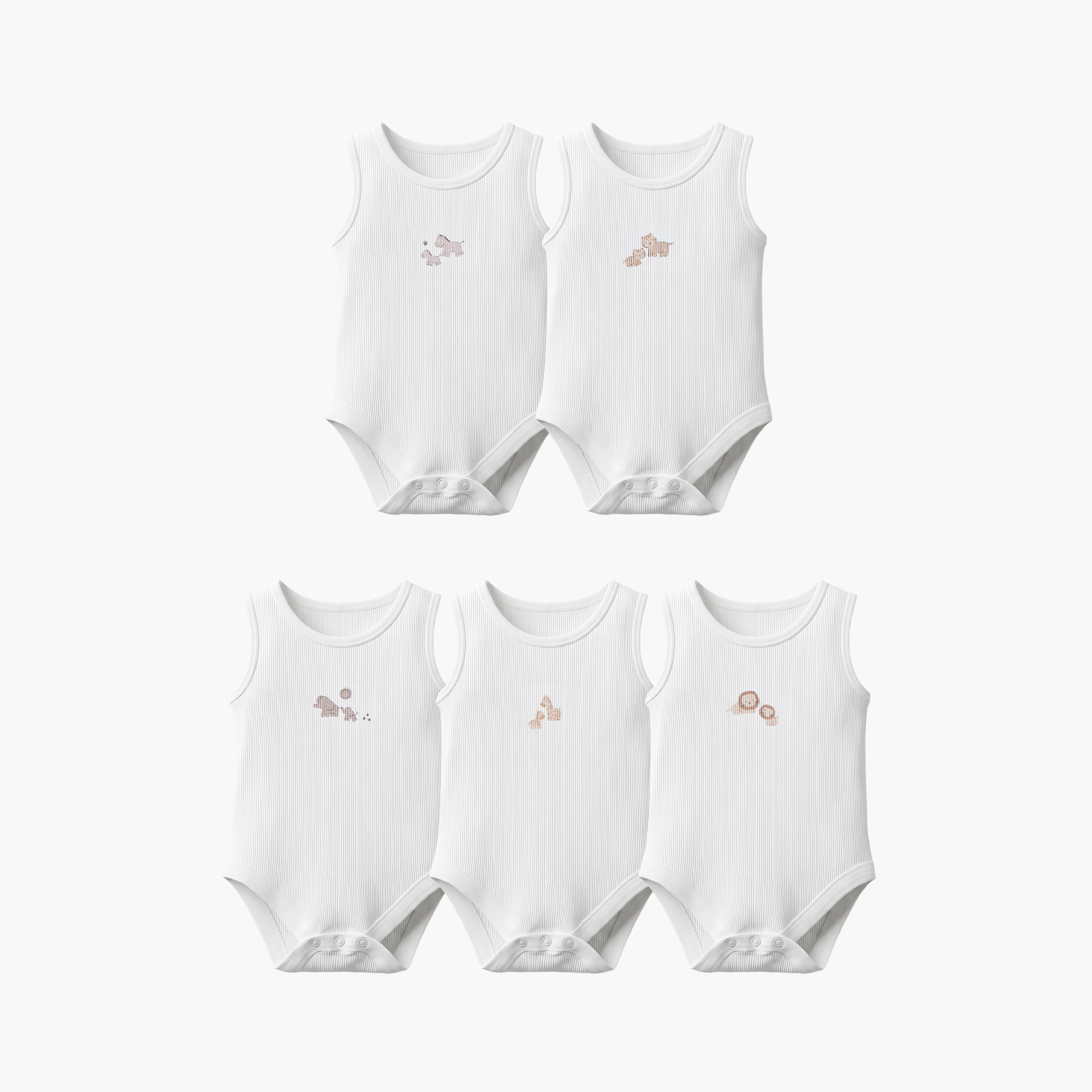 Pack of 5 Juniors Crew Neck Sleeveless Bodysuit with Safari Print-baby-boys-clothing-bodysuits-image-1