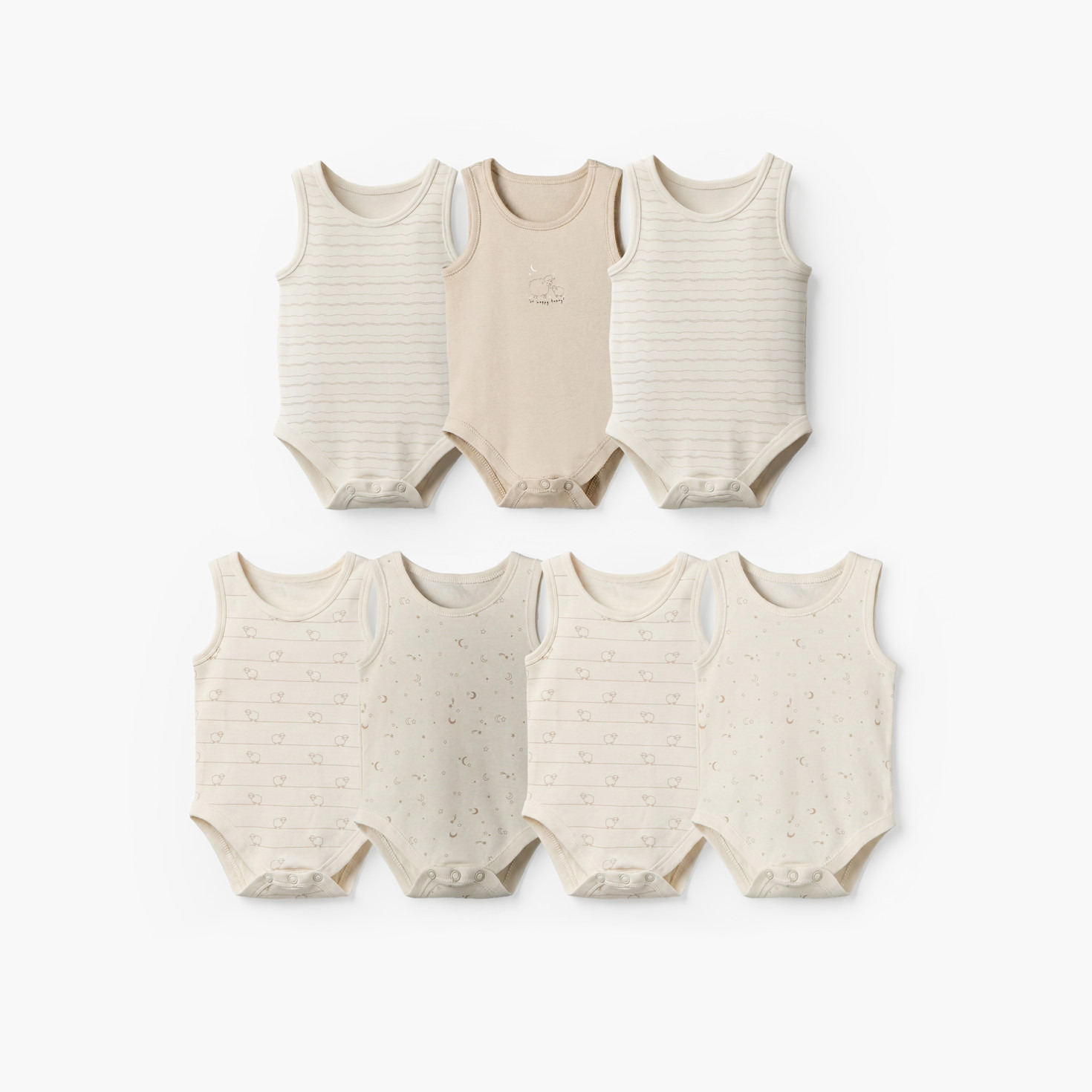 Pack of 7 Juniors Cotton Round Neck Sleeveless Bodysuit with Snap Button Closure-baby-boys-clothing-bodysuits-image-1