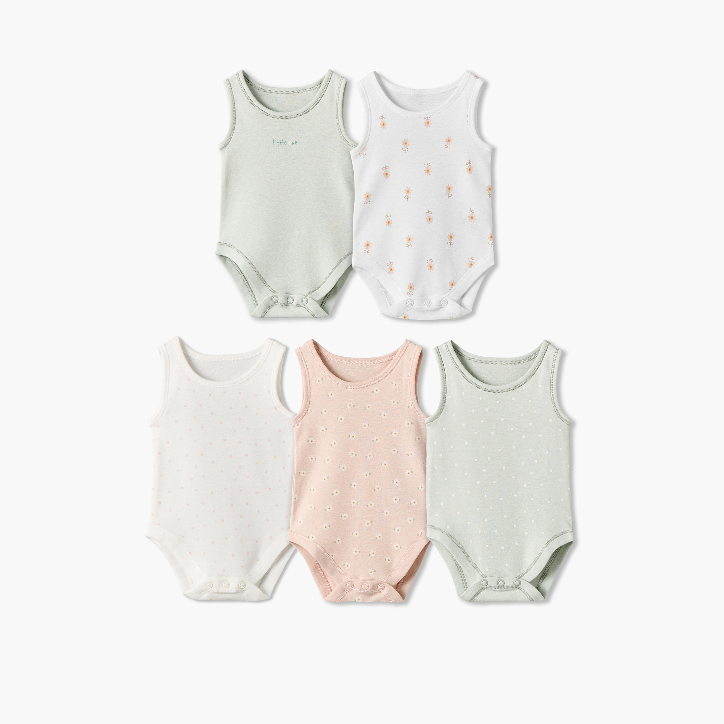 طقم بودي سوت قطن دون أكمام بياقة ضيقة وأزرار إغلاق كباسة 5 قطع من جونيورز-baby-girls-clothing-bodysuits-image-1