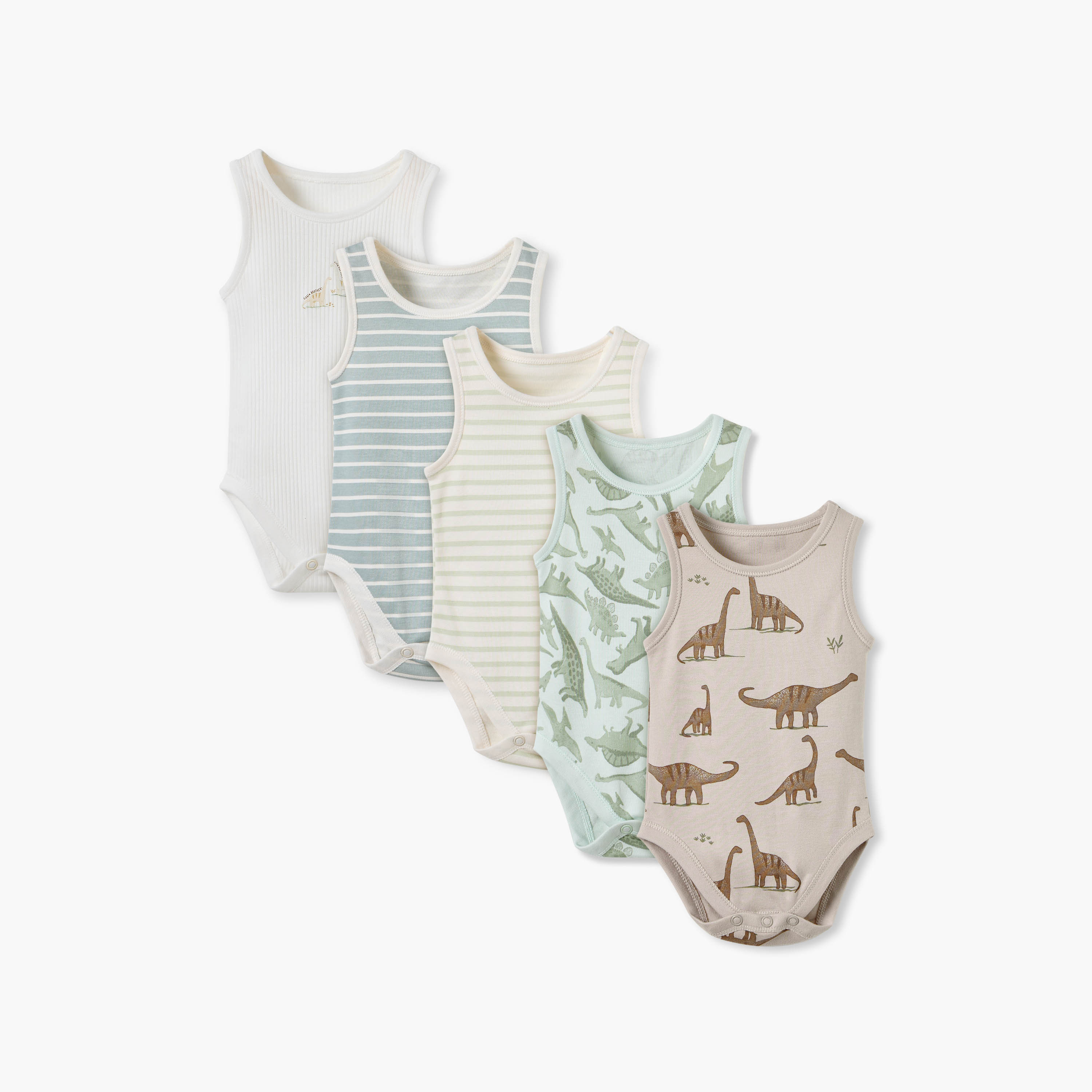 Juniors Printed Sleeveless Bodysuit with Button Closure - Set of 5-baby-boys-clothing-bodysuits-image-1