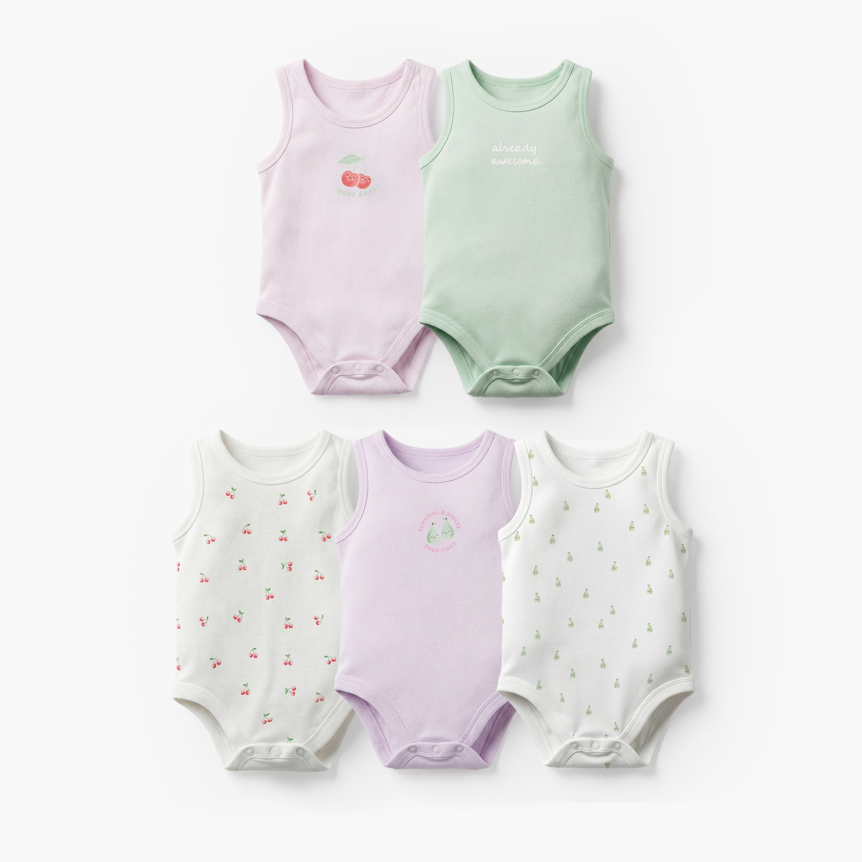 Pack of 5 Juniors Cotton Crew Neck Sleeveless Bodysuit with Snap Button Closure-baby-girls-clothing-bodysuits-image-1