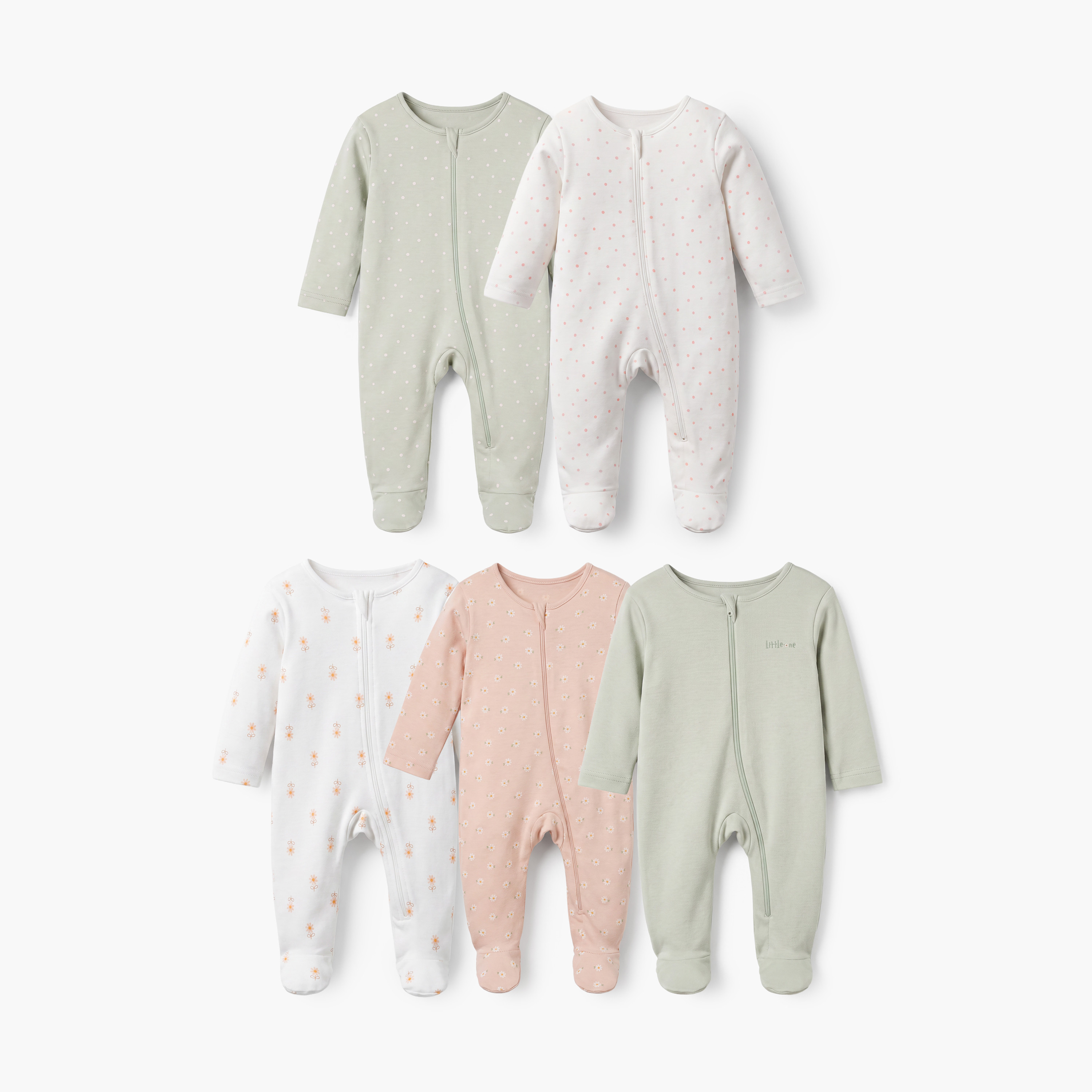 Pack of 5 Juniors Cotton Crew Neck Long Sleeves Sleepsuit with Floral Print-baby-girls-clothing-nightwear-sleepsuits-image-1