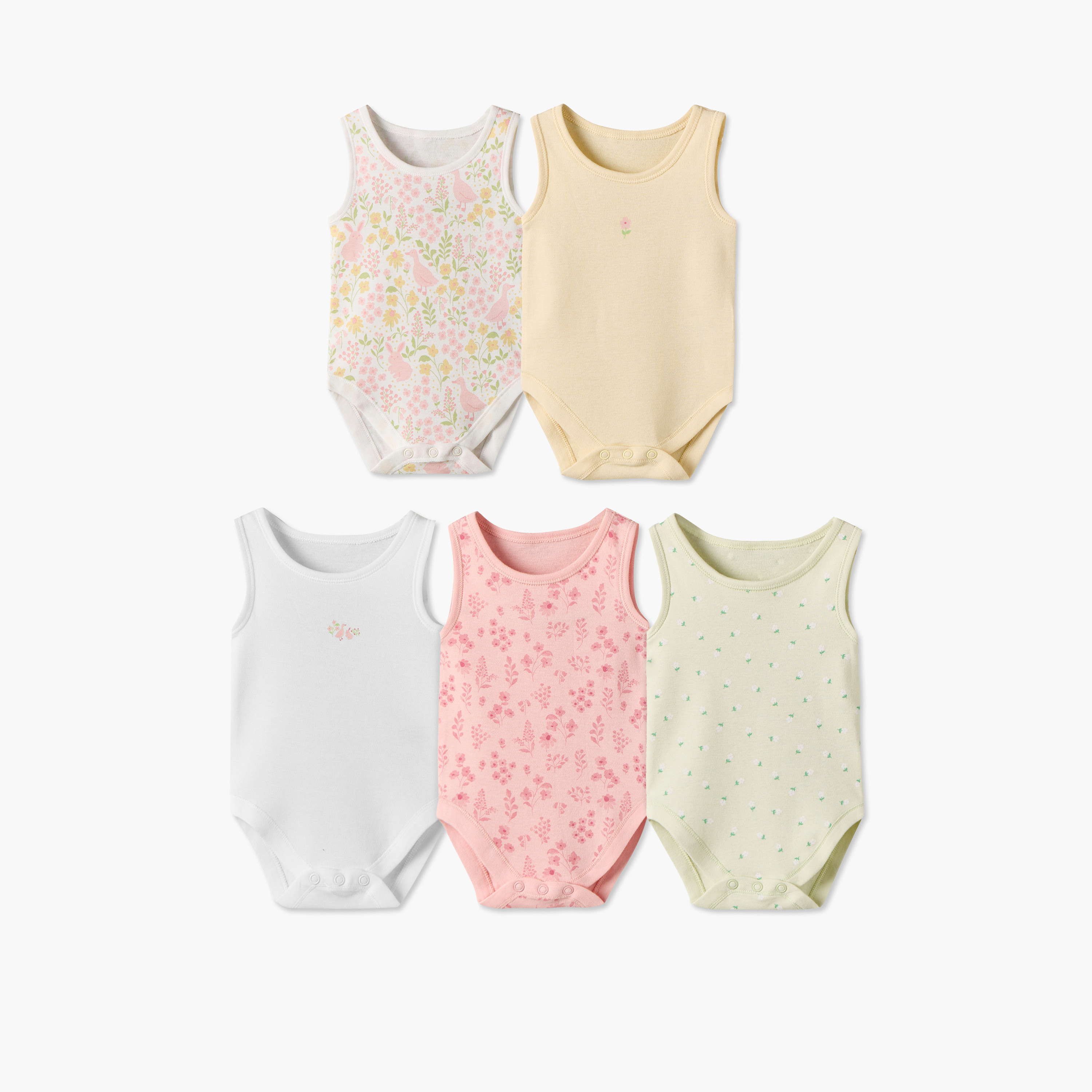 طقم بودي سوت قطن دون أكمام بياقة ضيقة وطبعات زهرية 5 قطع من جونيورز-baby-girls-clothing-bodysuits-image-1