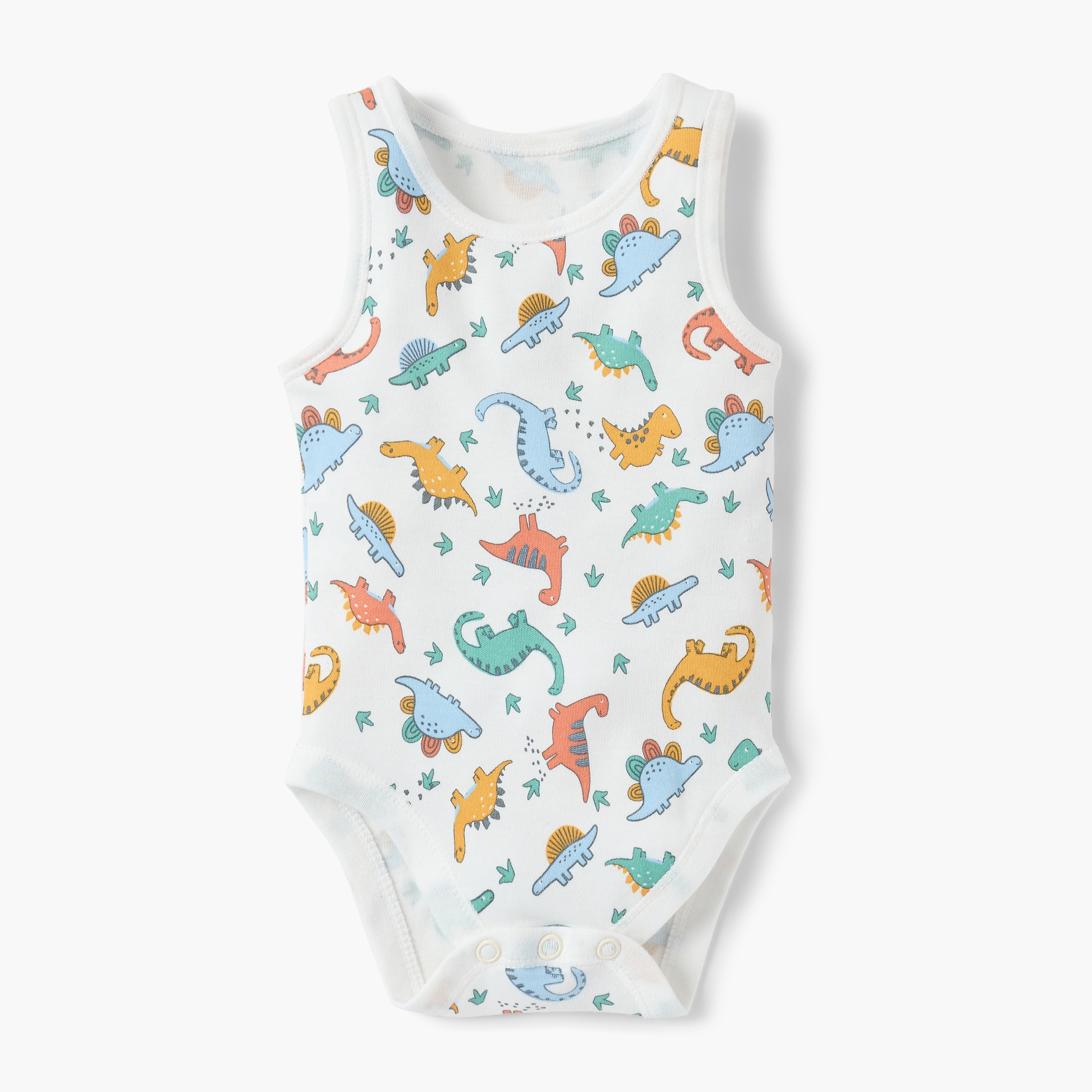Juniors Dinosaur Print Sleeveless Bodysuit with Button Closure - Set of 5-baby-boys-clothing-multipacks-image-2