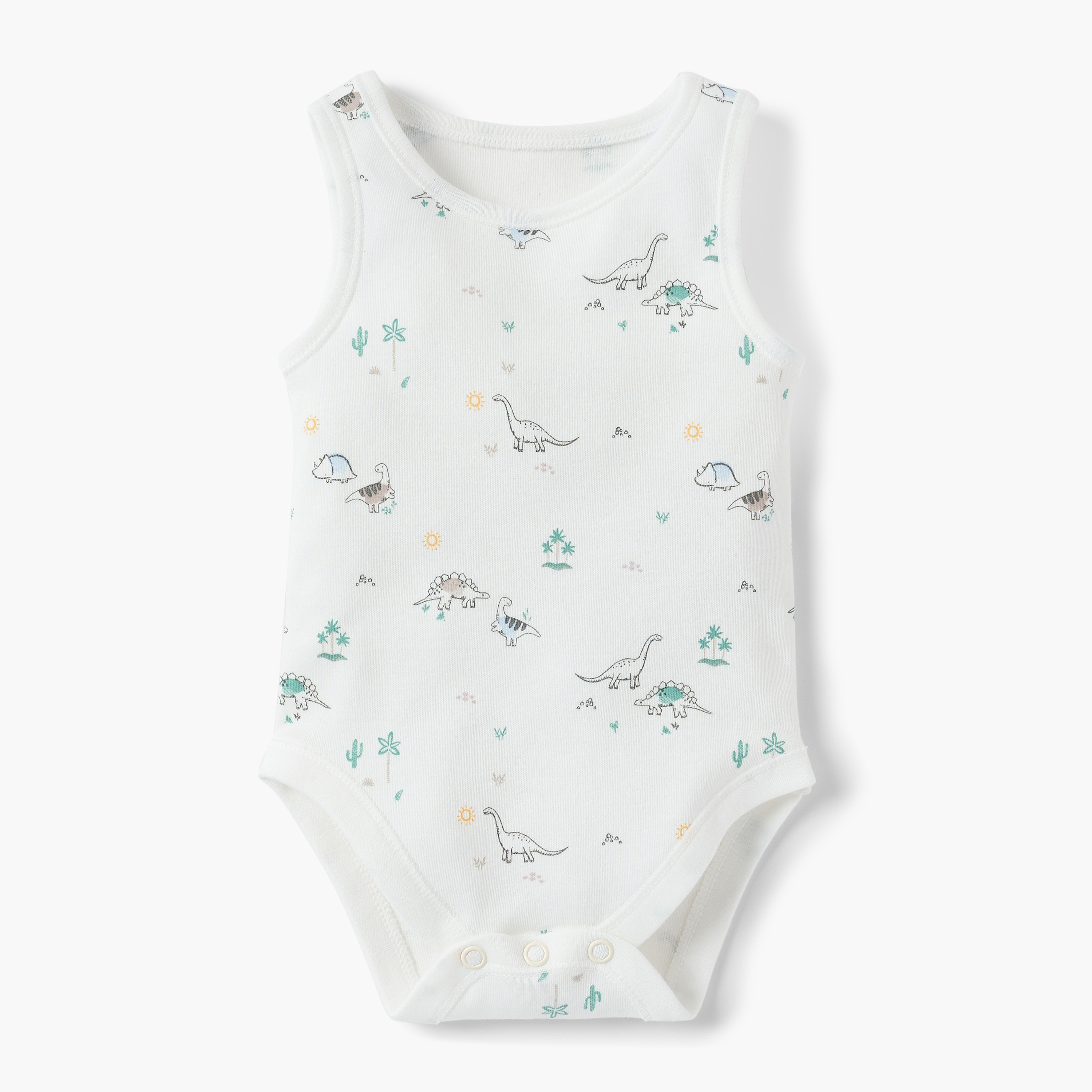 Juniors Dinosaur Print Sleeveless Bodysuit with Button Closure - Set of 5-baby-boys-clothing-multipacks-image-3