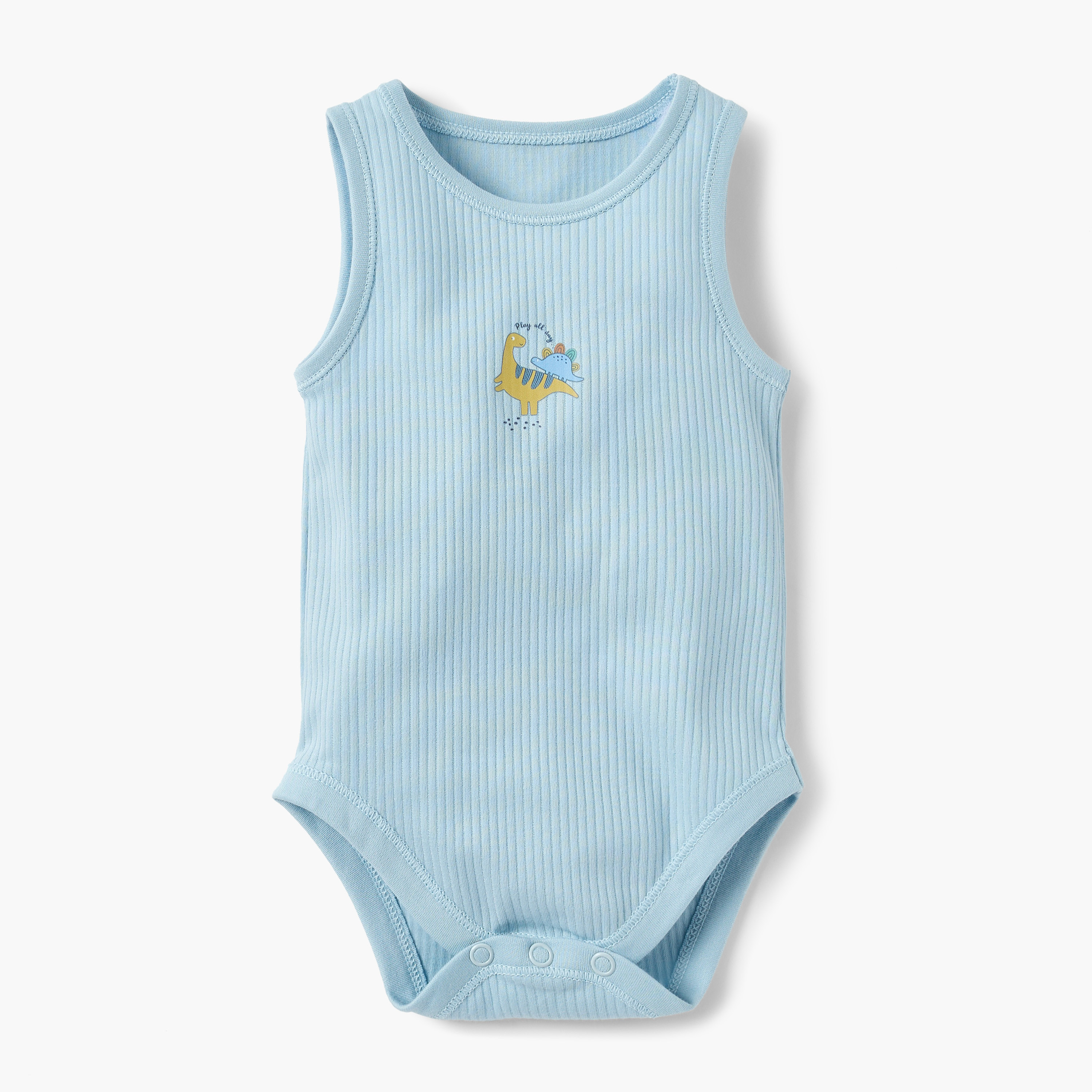 Juniors Dinosaur Print Sleeveless Bodysuit with Button Closure - Set of 5-baby-boys-clothing-multipacks-image-4