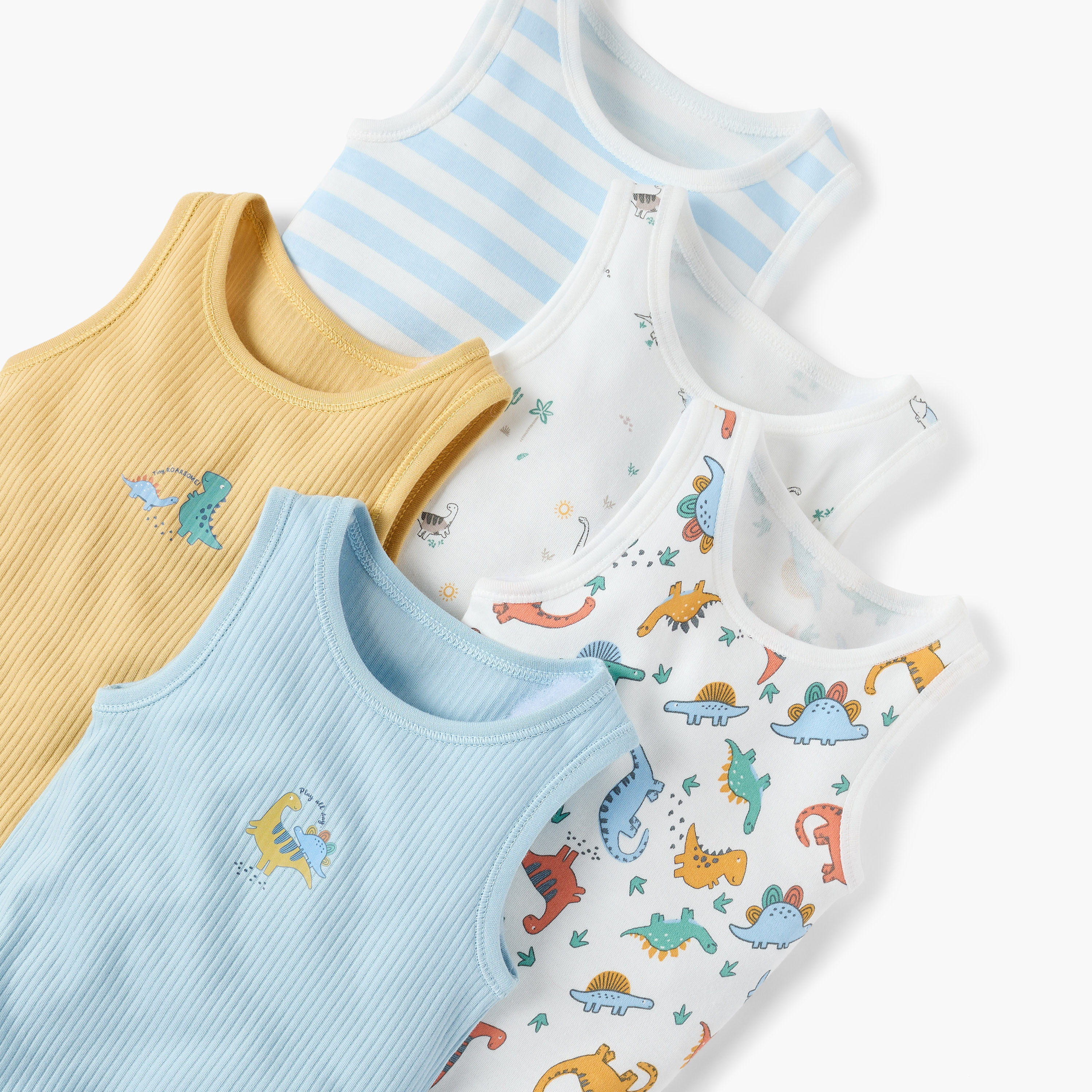 Juniors Dinosaur Print Sleeveless Bodysuit with Button Closure - Set of 5-baby-boys-clothing-multipacks-image-7
