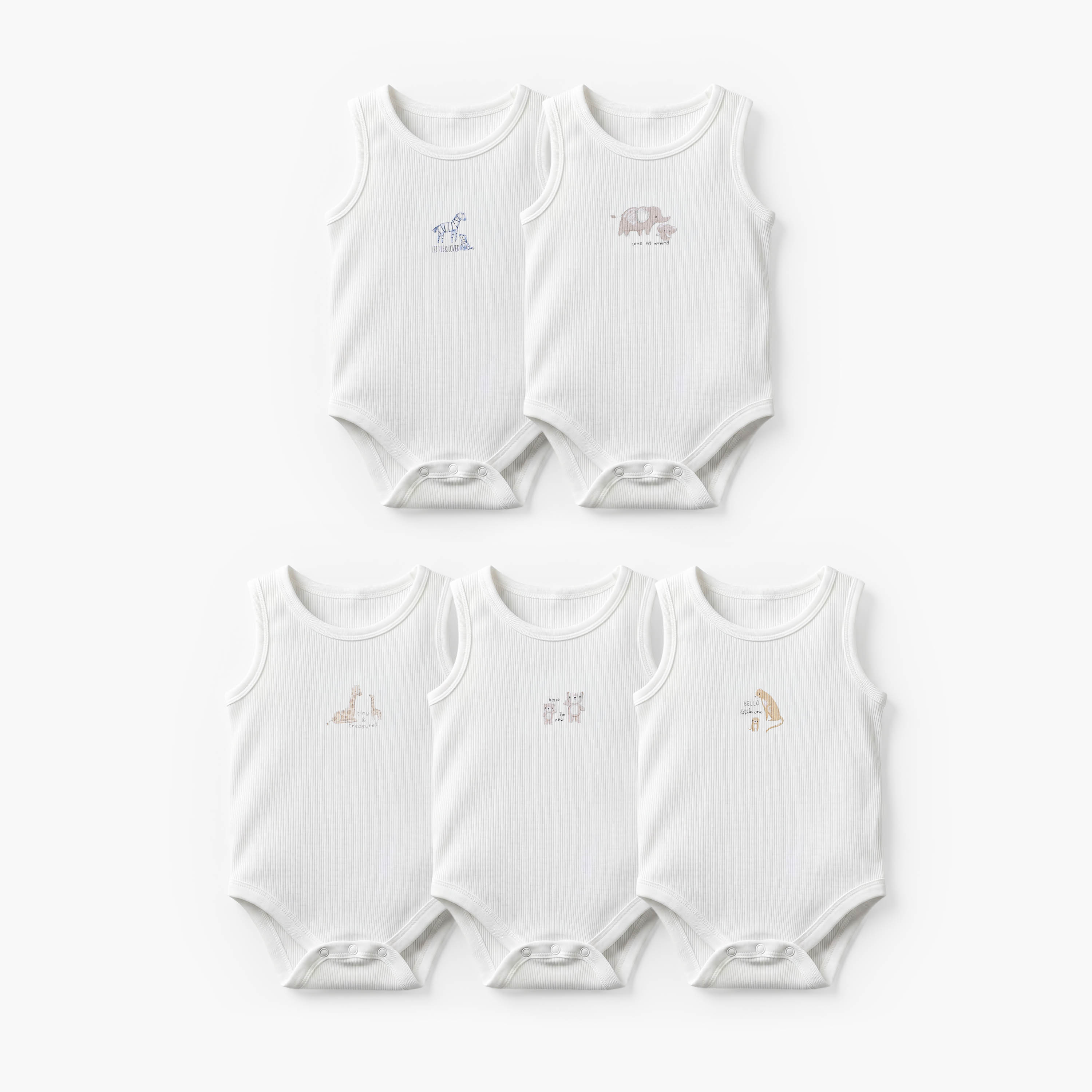 Pack of 5 Juniors Crew Neck Sleeveless Bodysuit with Safari Print-baby-boys-clothing-bodysuits-image-1