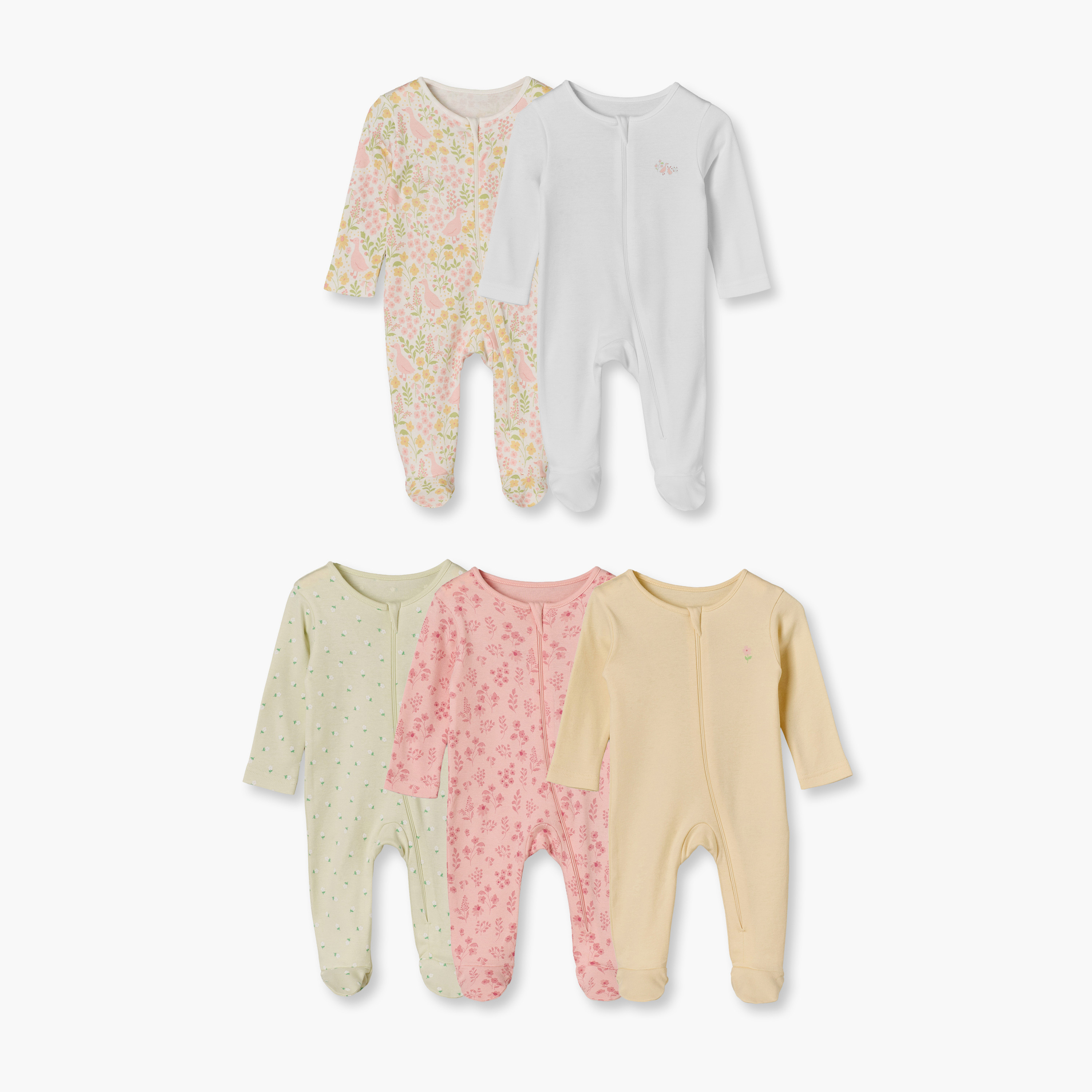 Pack of 5 Juniors Cotton Crew Neck Long Sleeves Sleepsuit with Floral Print-baby-girls-clothing-nightwear-sleepsuits-image-1