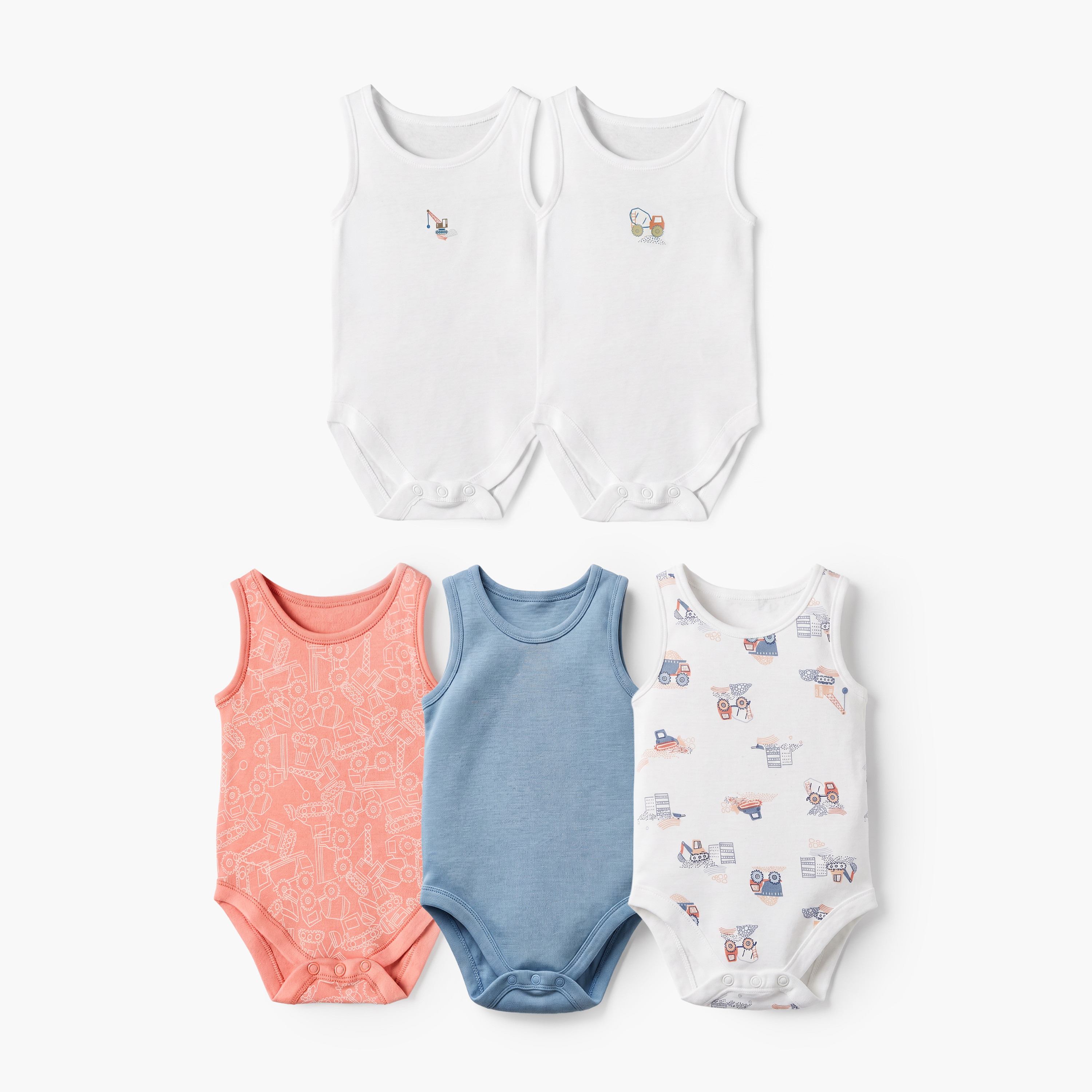 Pack of 5 Juniors Crew Neck Sleeveless Bodysuit with Snap Button Closure-baby-boys-clothing-bodysuits-image-1
