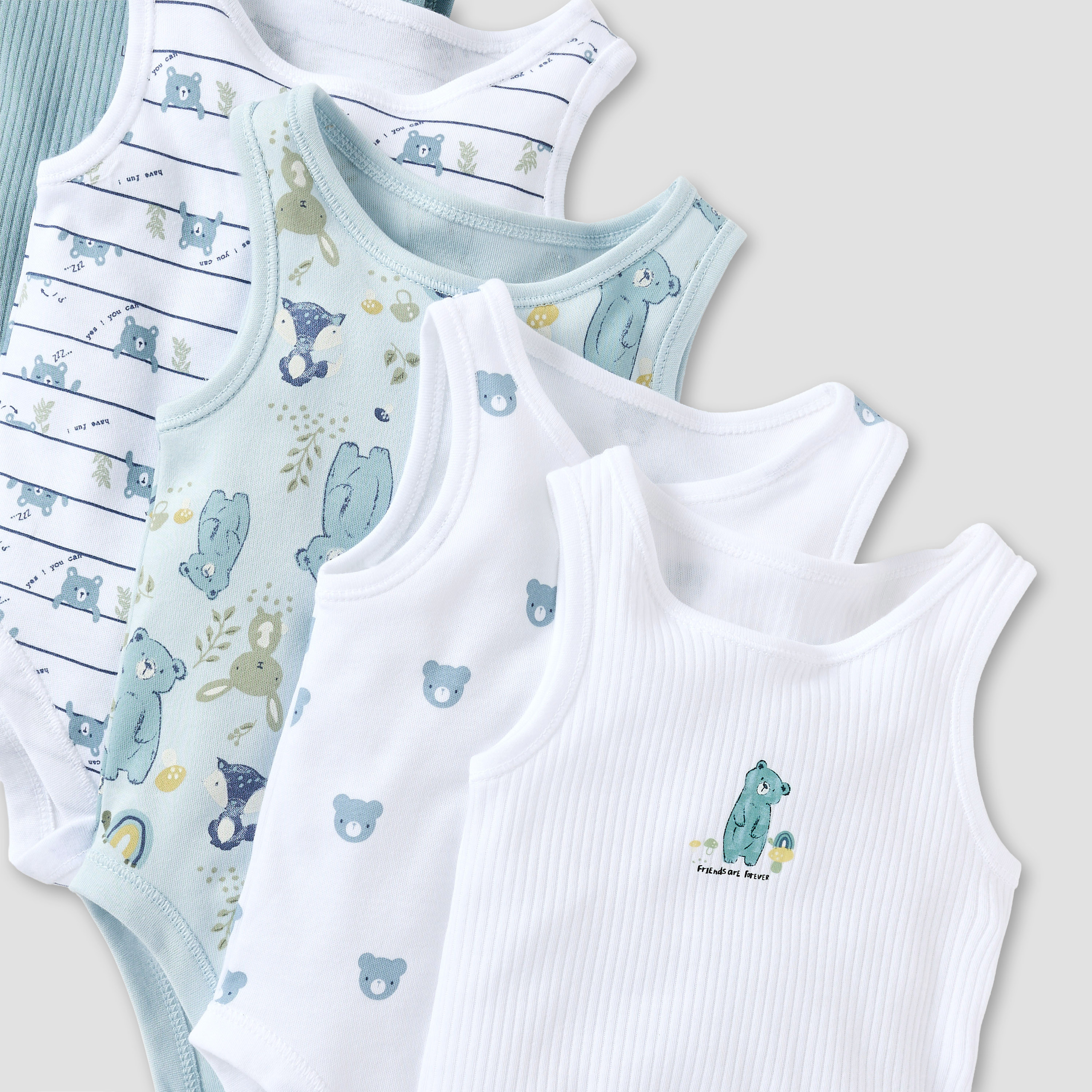 Juniors Bear Print Sleeveless Bodysuit with Button Closure - Set of 5-baby-boys-clothing-multipacks-image-7