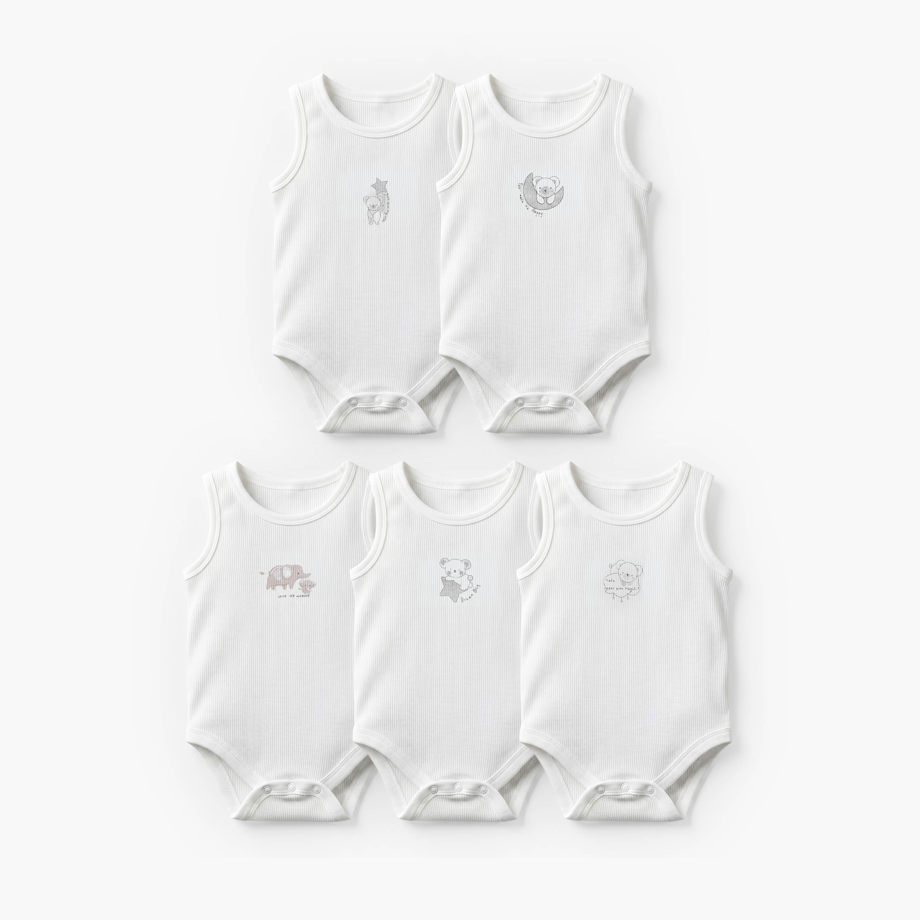 Pack of 5 Juniors Crew Neck Sleeveless Bodysuit with Print-baby-boys-clothing-bodysuits-image-1
