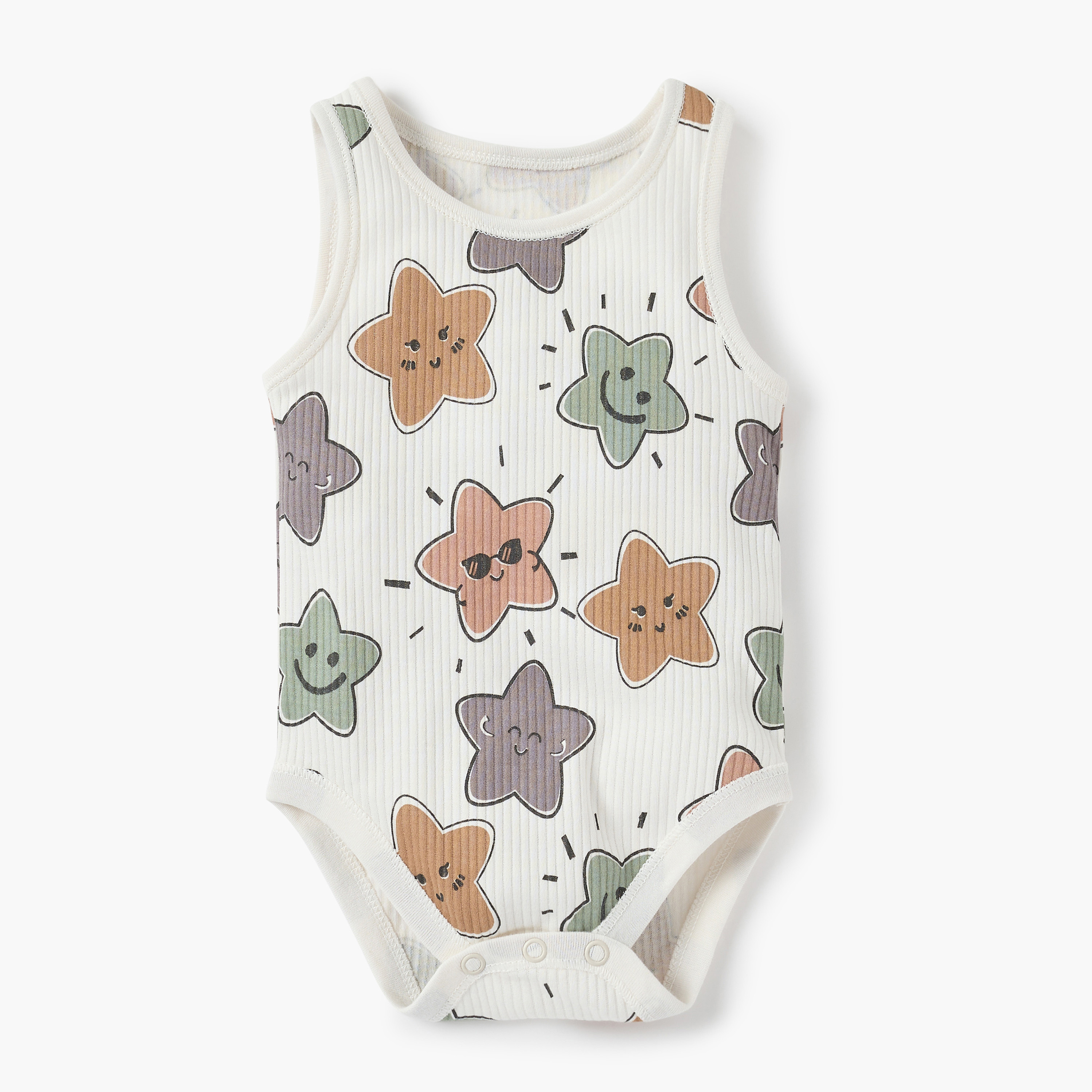 Juniors Printed Sleeveless Bodysuit with Button Closure - Set of 5-baby-boys-clothing-bodysuits-image-3