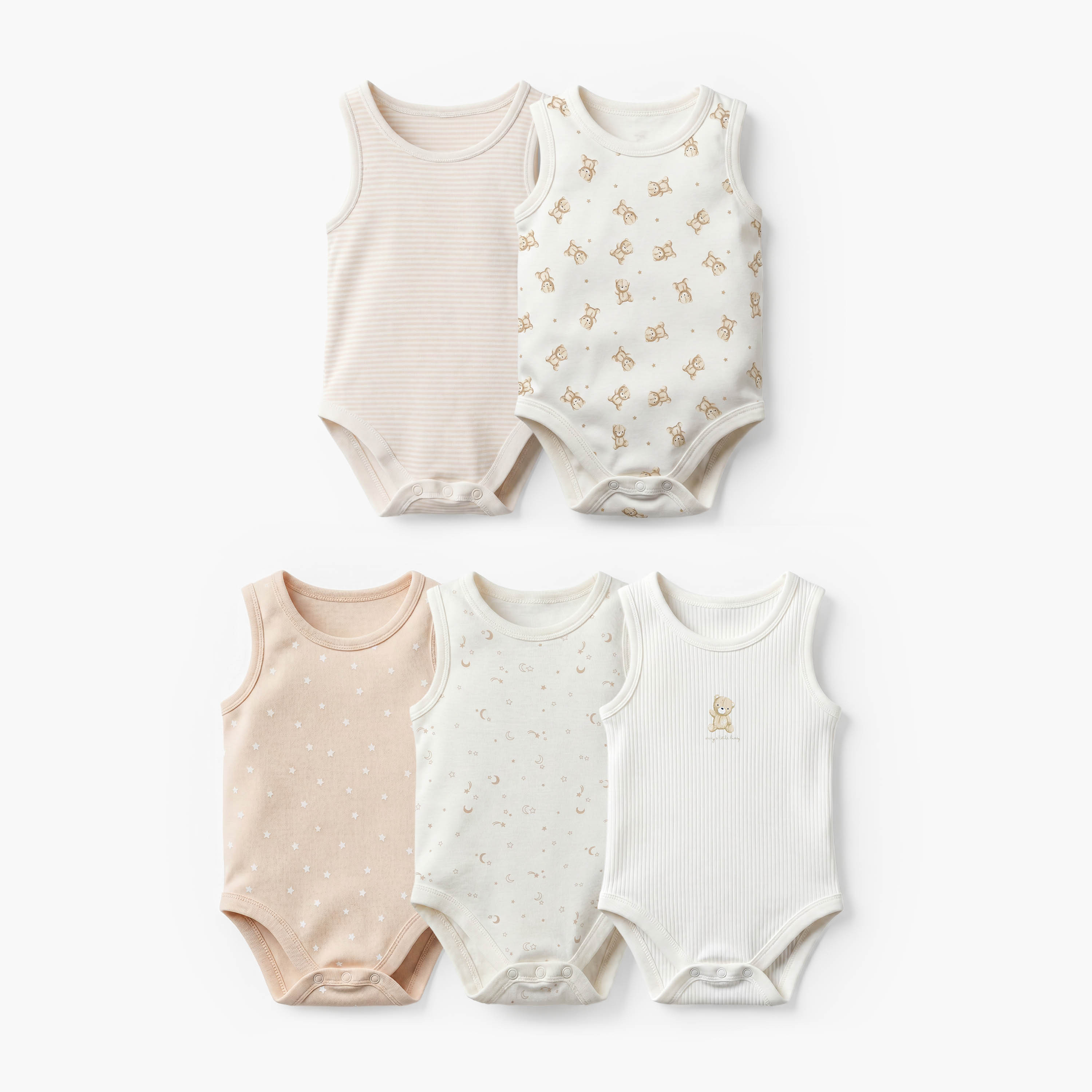 Pack of 5 Juniors Crew Neck Sleeveless Bodysuit with Assorted Print-baby-boys-clothing-bodysuits-image-1