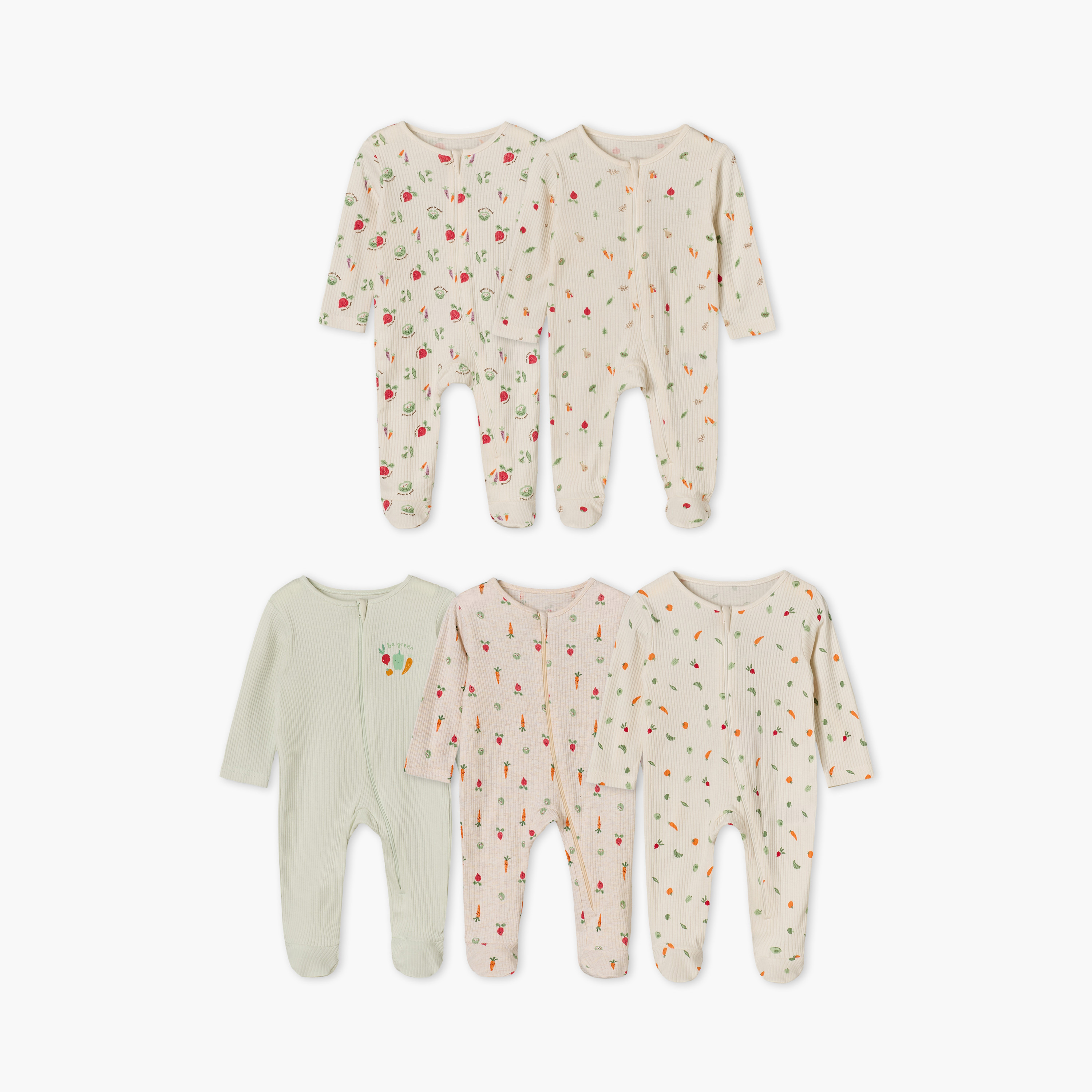 Pack of 5 Juniors Cotton Crew Neck Long Sleeves Sleepsuit with Vegetable Print-baby-boys-clothing-nightwear-sleepsuits-image-1