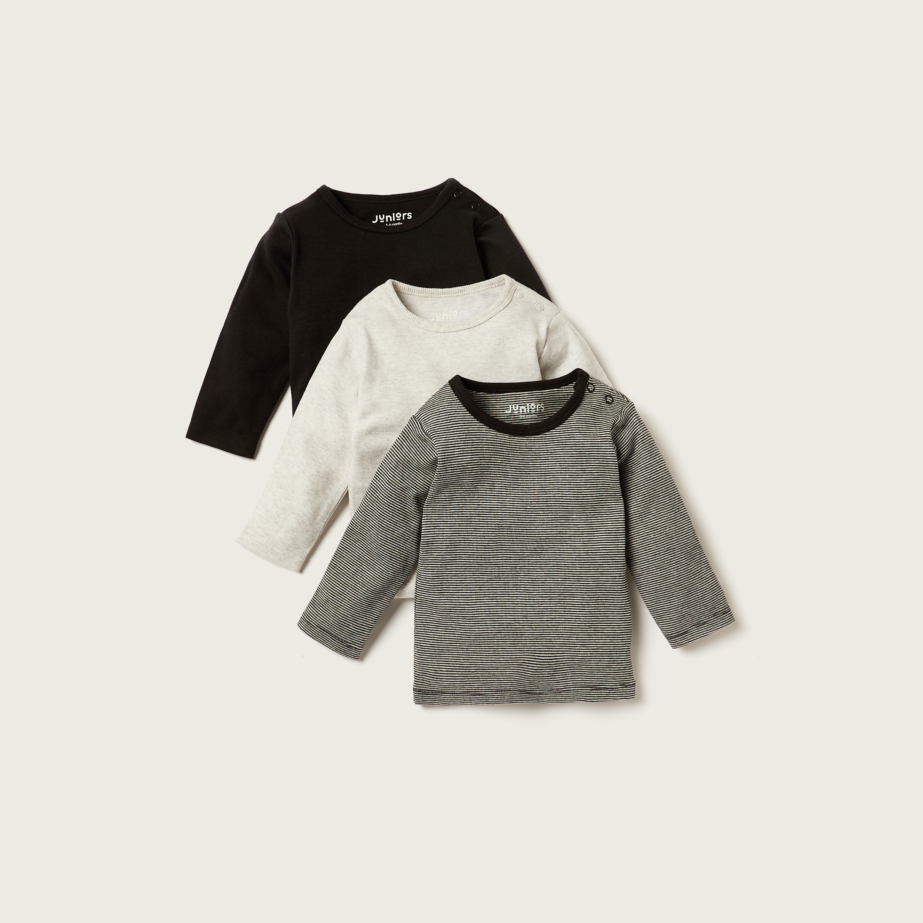 Juniors Round Neck T-shirt with Long Sleeves - Set of 3-baby-boys-clothing-multipacks-image-1