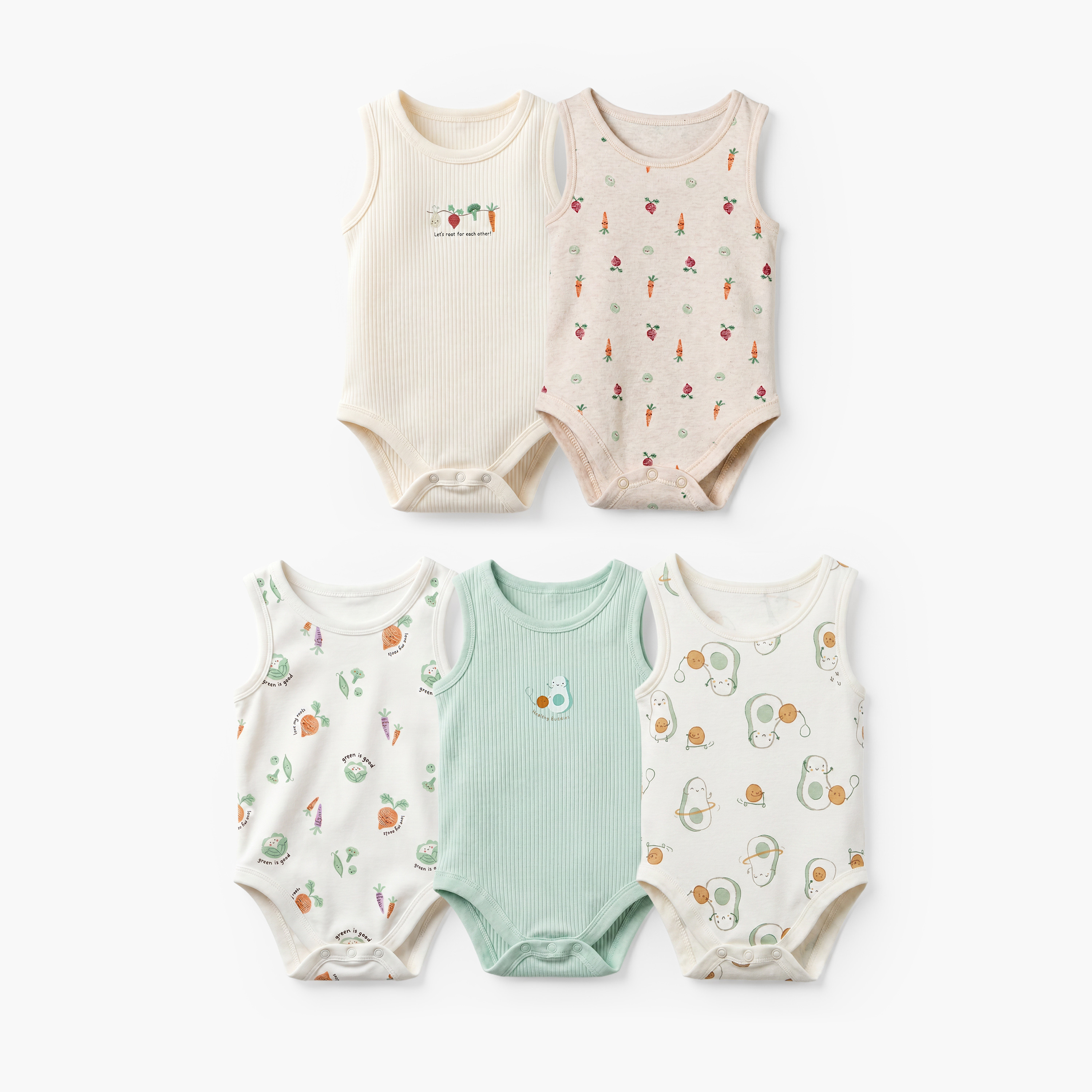 Pack of 5 Juniors Crew Neck Sleeveless Bodysuit with Assorted Print-baby-boys-clothing-bodysuits-image-1