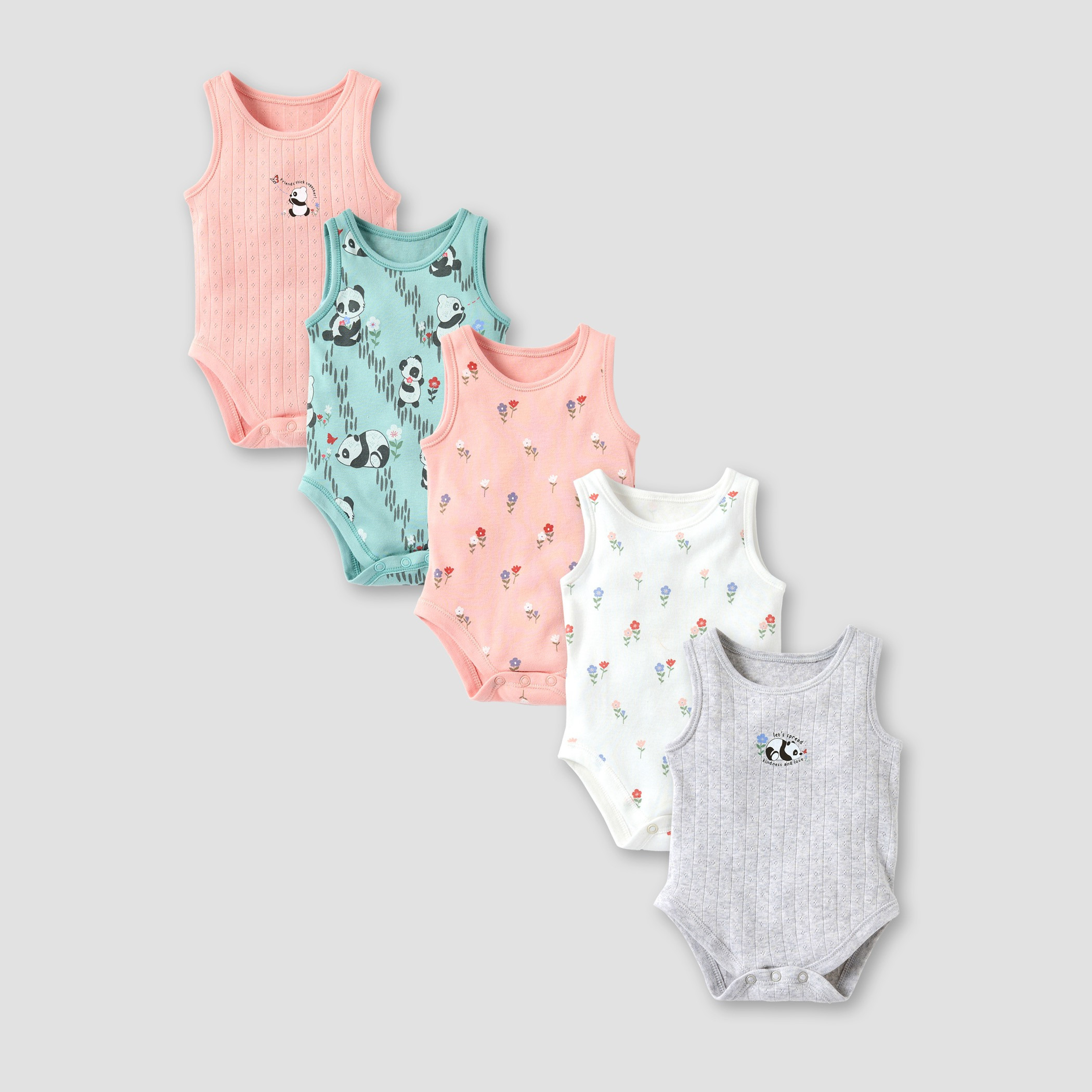 Juniors Printed Sleeveless Bodysuit with Button Closure - Set of 5-baby-girls-clothing-bodysuits-image-1