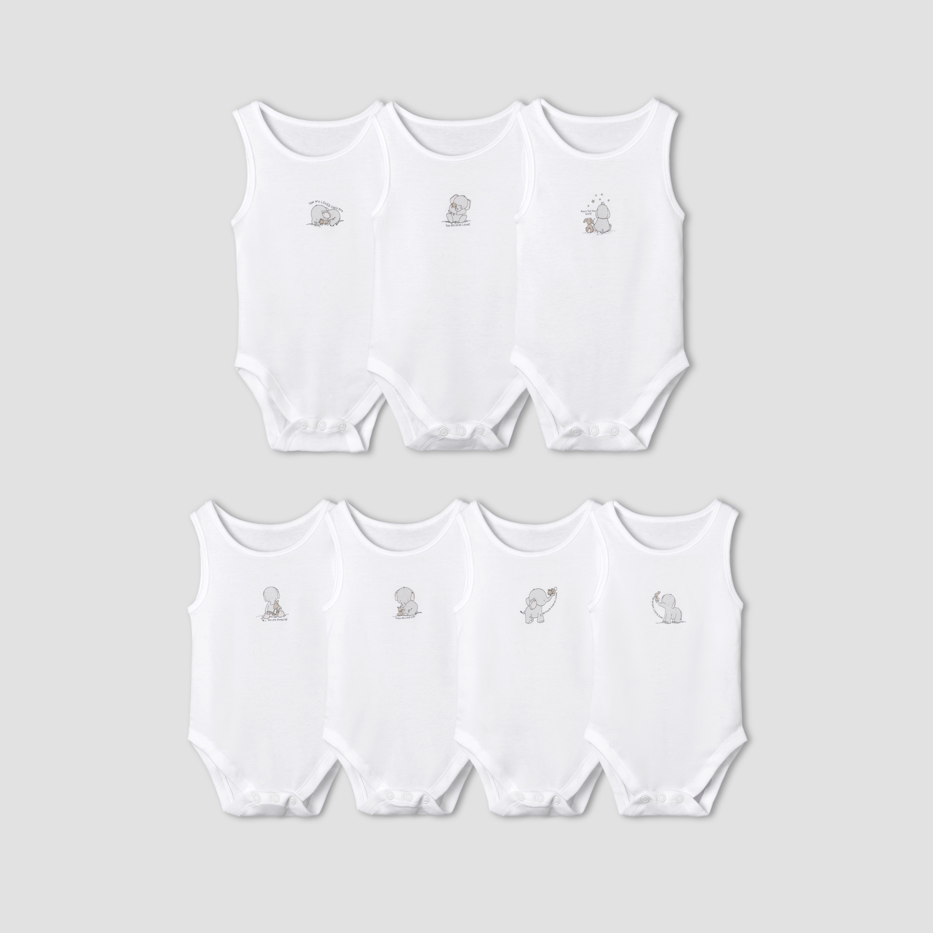 Set of 7 Juniors Round Neck Sleeveless Bodysuit with Elephant Print-baby-boys-clothing-bodysuits-image-1