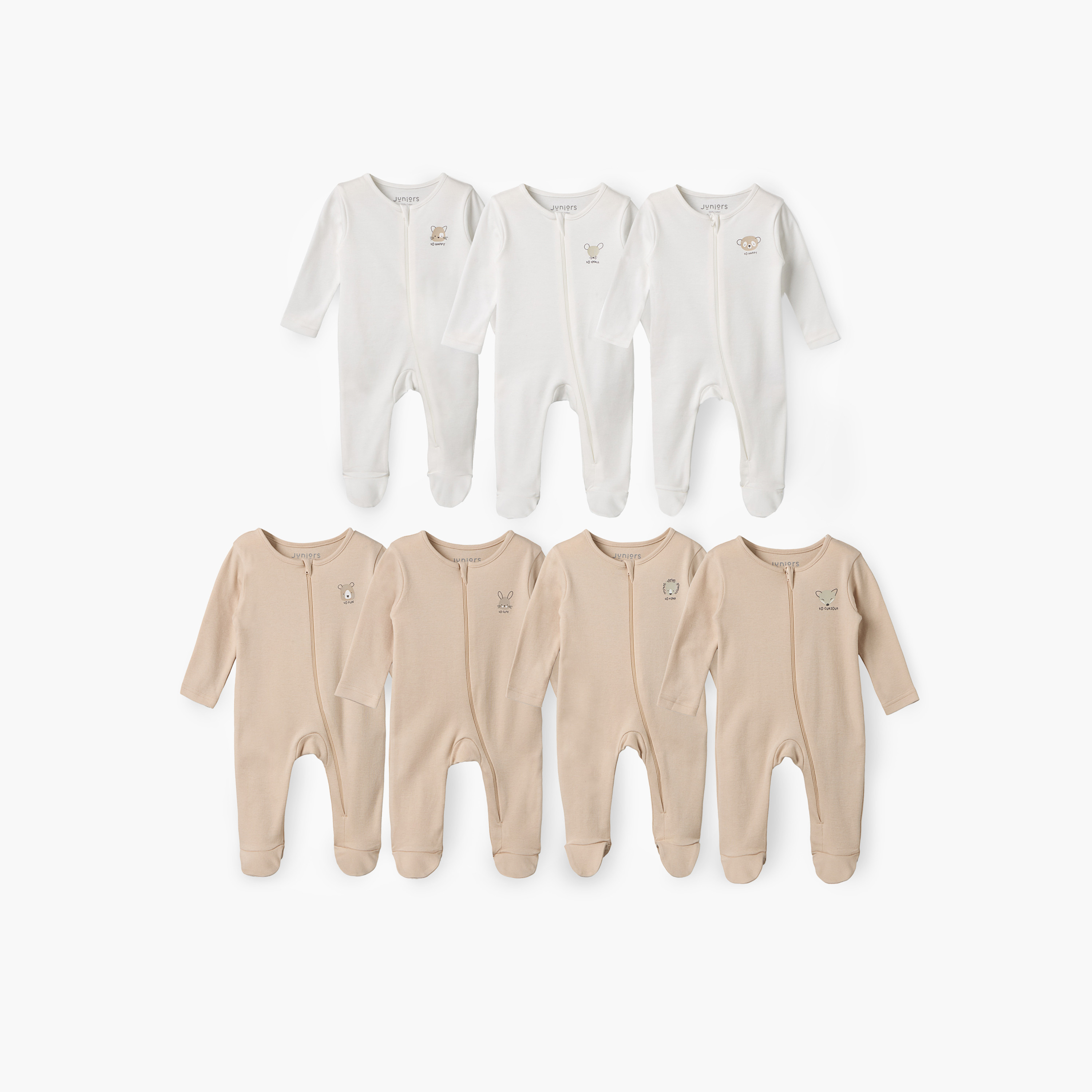 Pack of 7 Juniors Cotton Crew Neck Long Sleeves Sleepsuit with Zip Closure-baby-girls-clothing-nightwear-sleepsuits-image-1