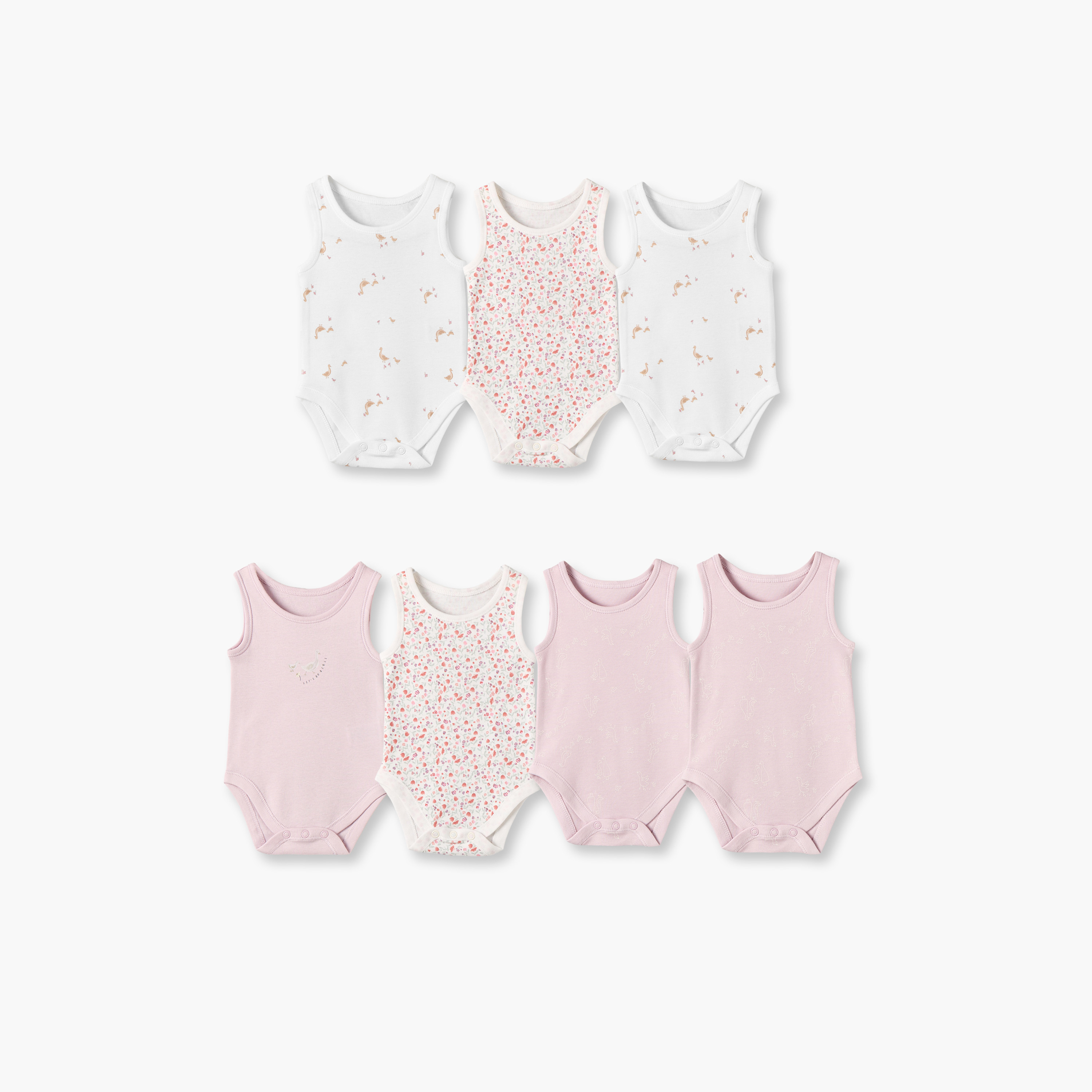 Pack of 7 Juniors Cotton Crew Neck Sleeveless Bodysuit with Snap Button Closure-baby-girls-clothing-bodysuits-image-1