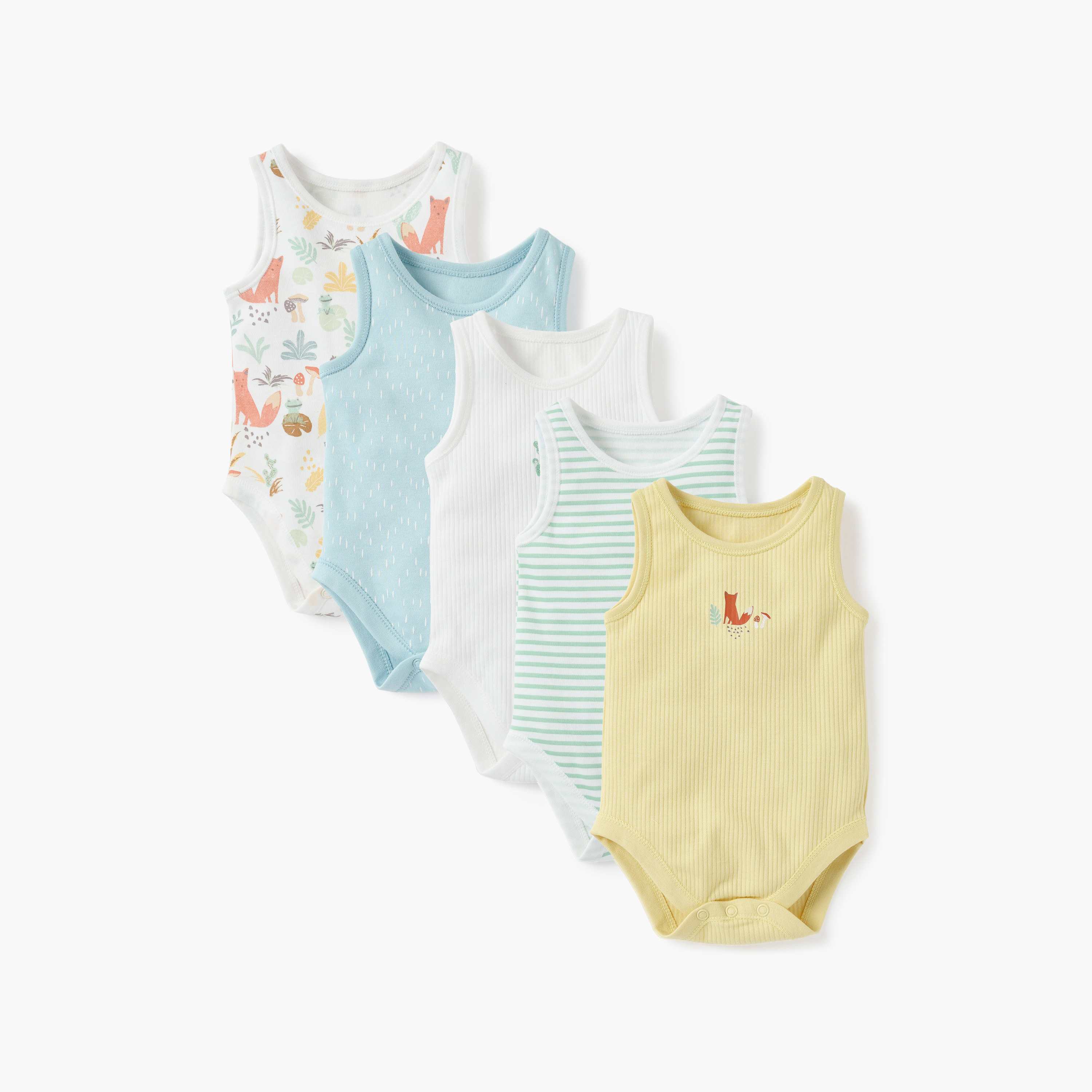 Juniors Assorted Sleeveless Bodysuit - Set of 5-baby-girls-clothing-bodysuits-image-1