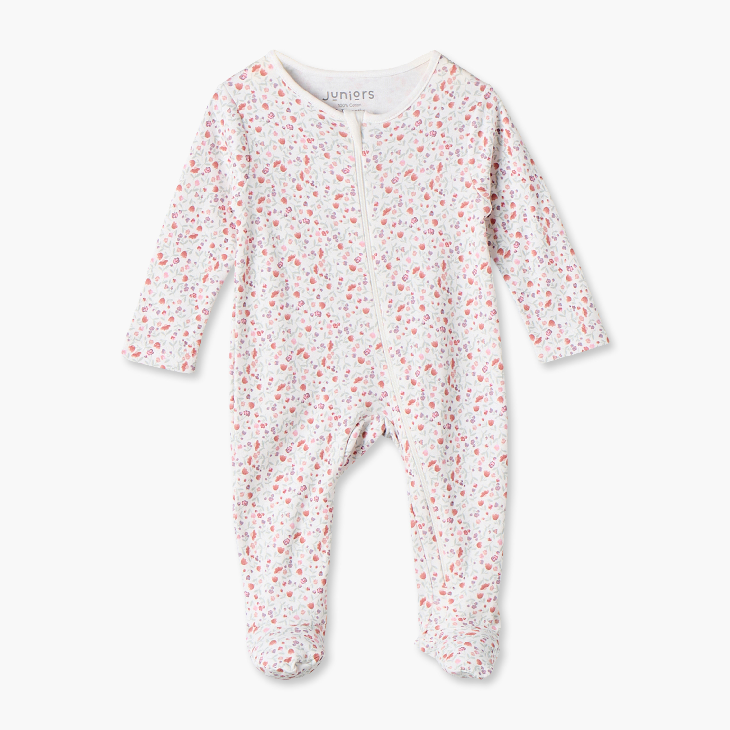 طقم بدلات نوم قطنية بأكمام طويلة وياقة ضيقة وإغلاق بسحّاب من جونيورز - 7 قطع-baby-girls-clothing-nightwear-sleepsuits-image-4