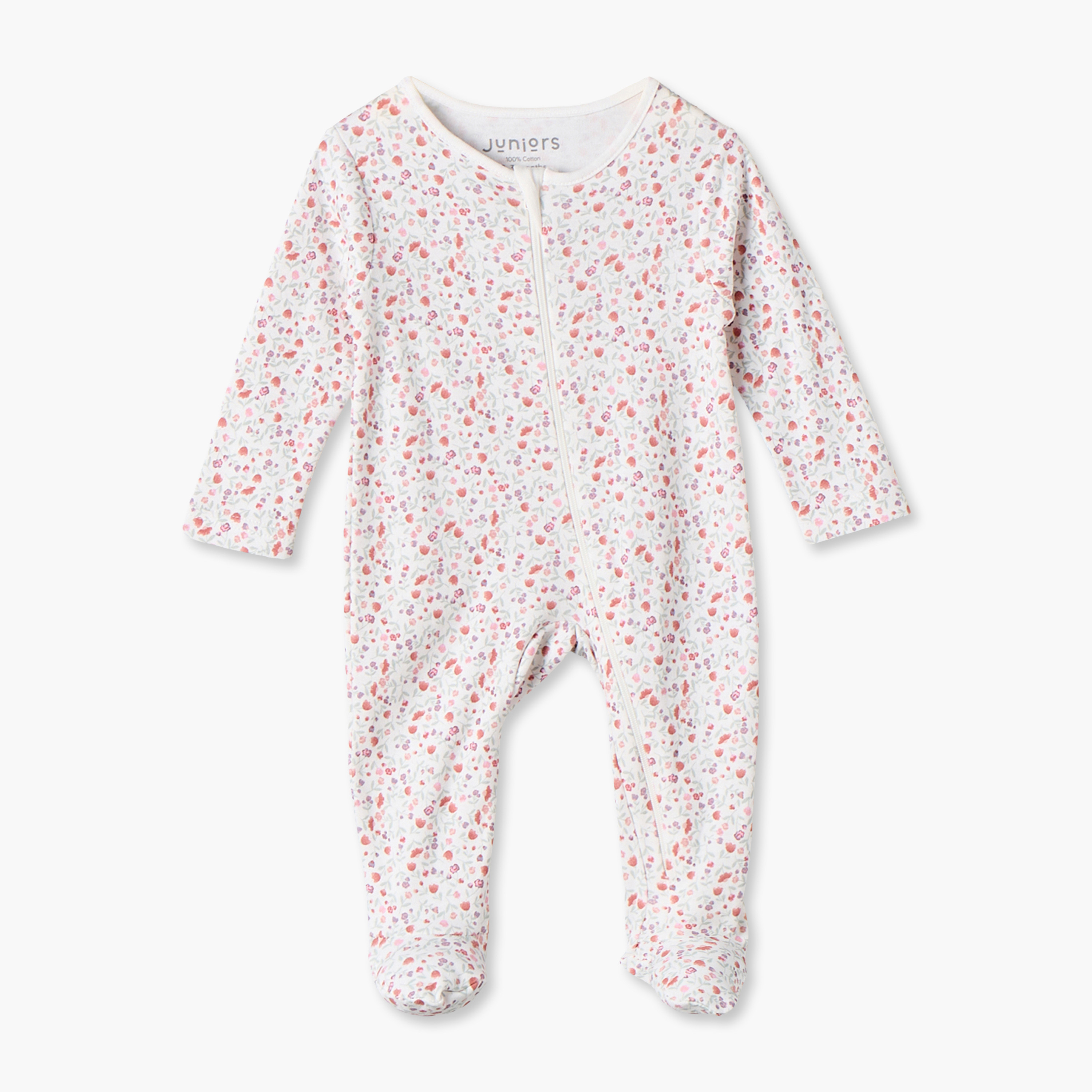 طقم بدلات نوم قطنية بأكمام طويلة وياقة ضيقة وإغلاق بسحّاب من جونيورز - 7 قطع-baby-girls-clothing-nightwear-sleepsuits-image-7