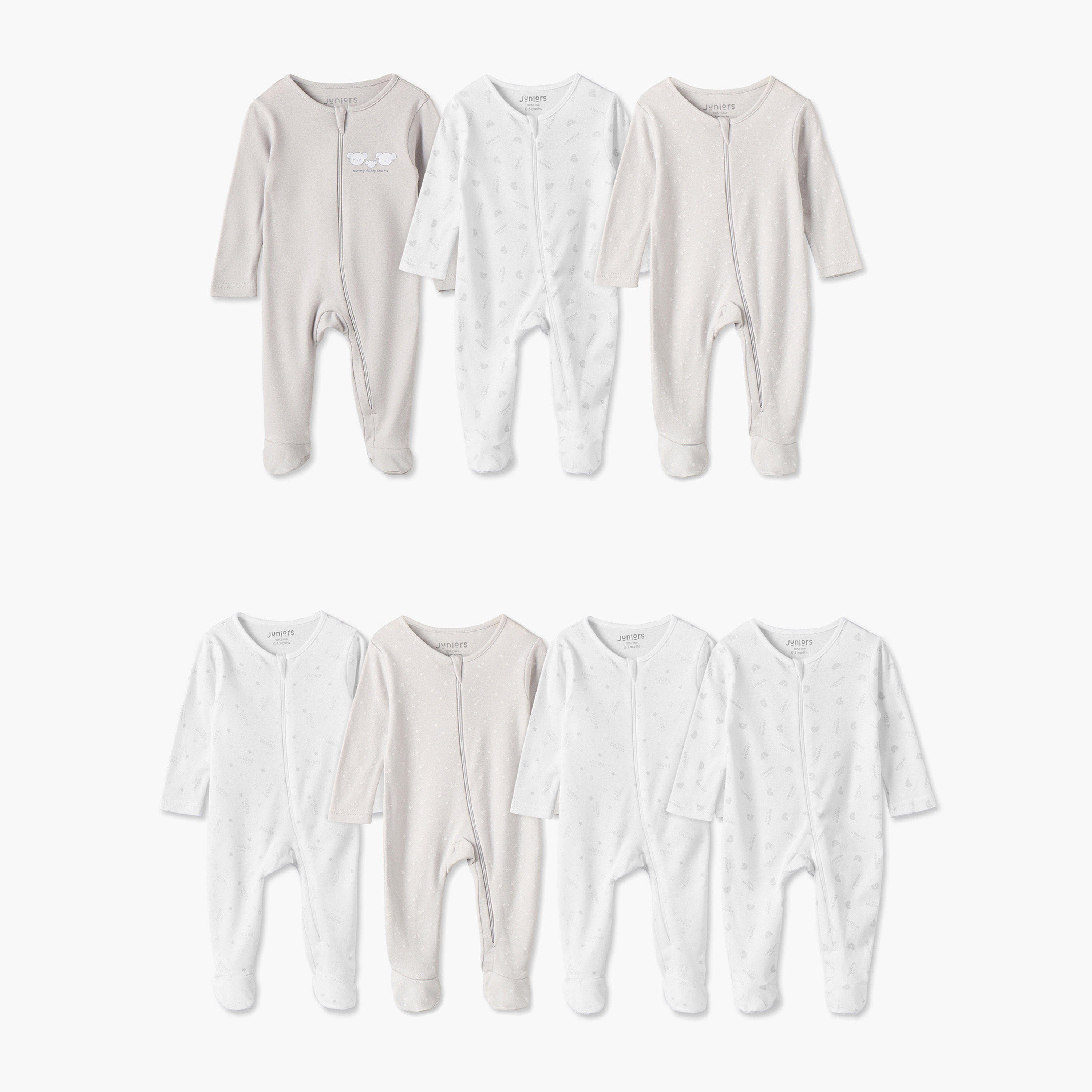 Pack of 7 Juniors Cotton Crew Neck Long Sleeves Sleepsuit with Zip Closure-baby-boys-clothing-nightwear-sleepsuits-image-1