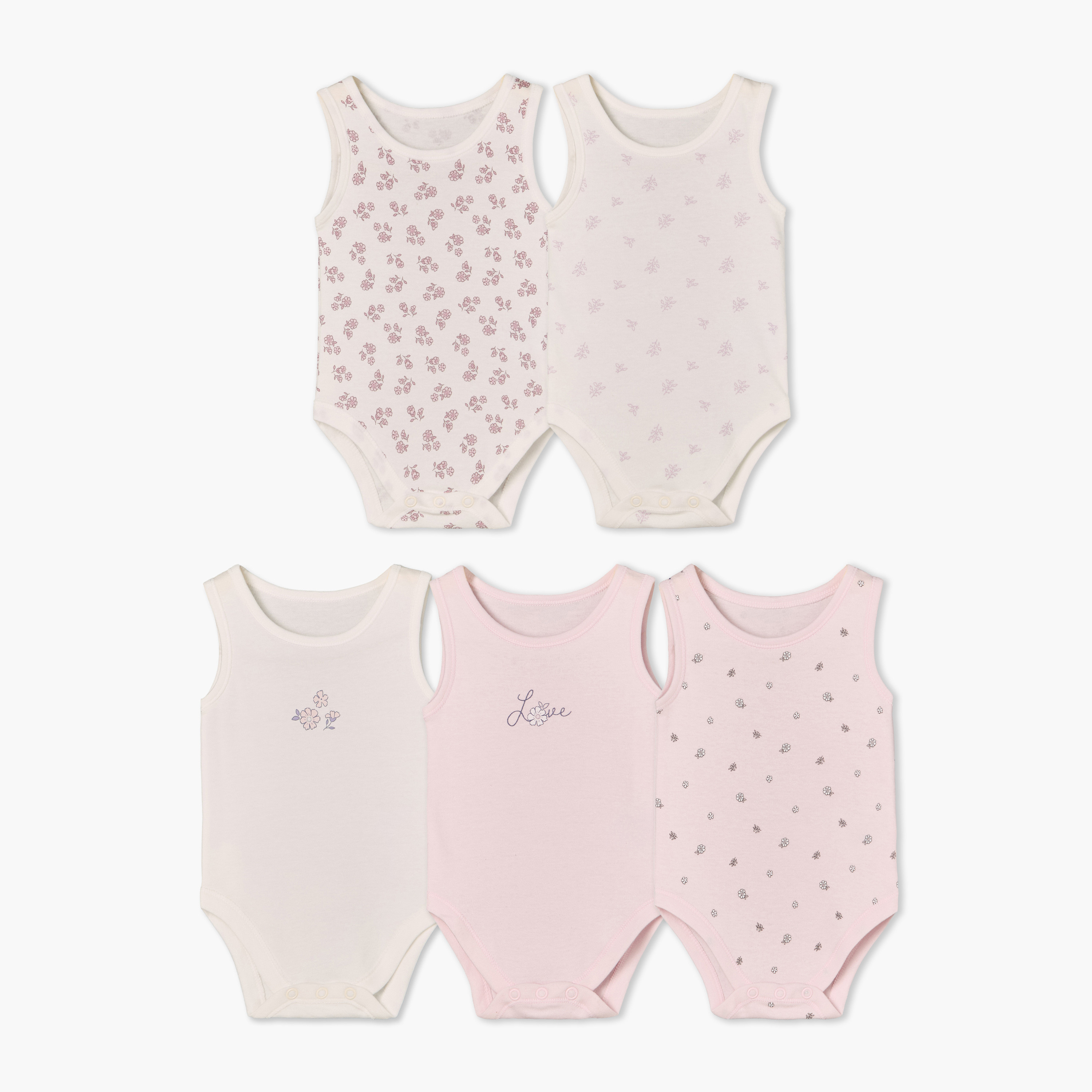 طقم من 5 - بودي سوت قطن بدون أكمام بياقة مستديرة وطبعات من جونيورز-baby-girls-clothing-bodysuits-image-1