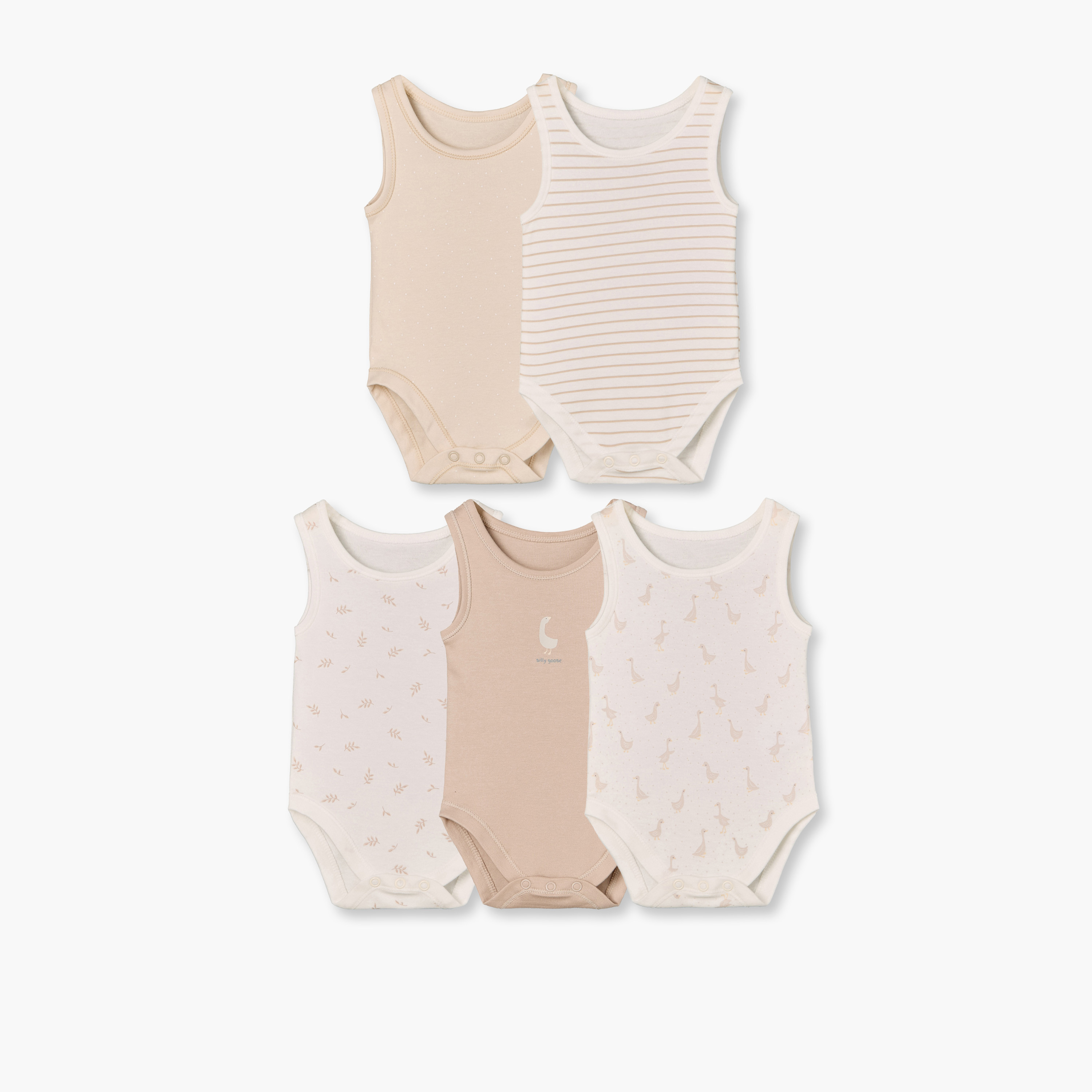 Pack of 5 Juniors Cotton Crew Neck Sleeveless Bodysuit with Snap Button Closure-baby-girls-clothing-bodysuits-image-1