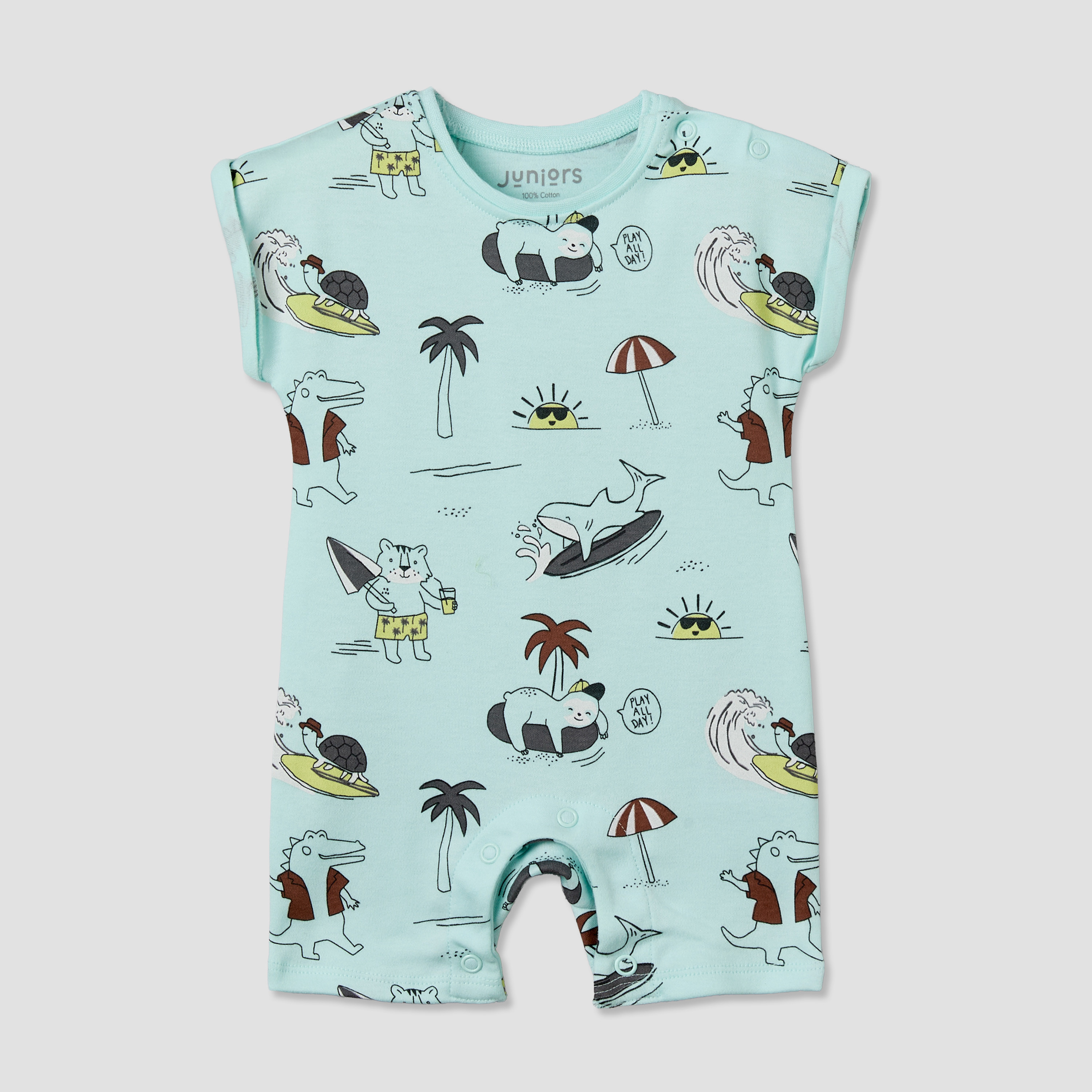 Pack of 4 Juniors Round Neck Short Sleeves Romper with Snap Button Closure-baby-boys-clothing-rompers-image-5